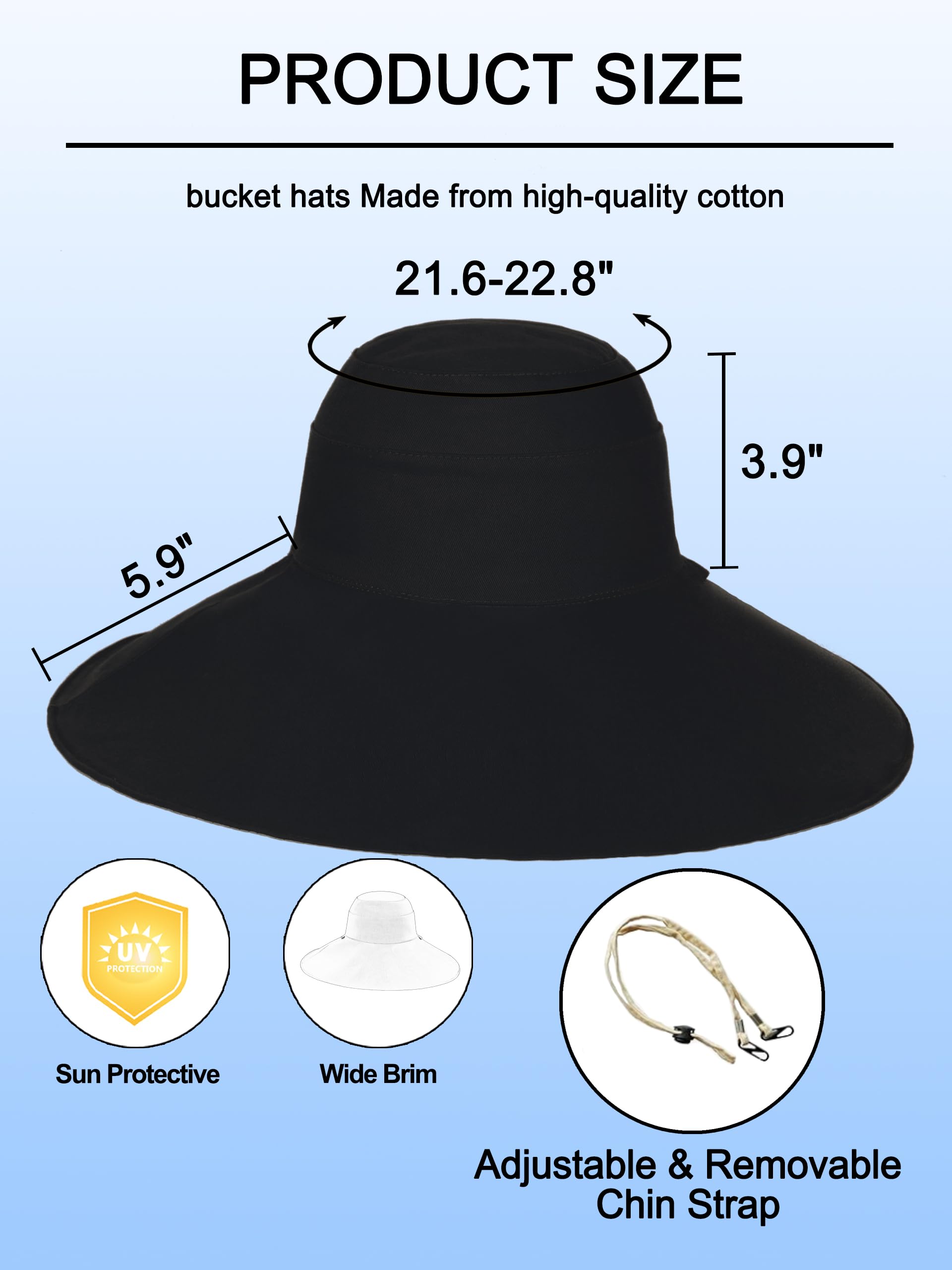 Chapeau de Pêche Réversible Femme en Coton Ultra Large Bord Protection UV 50+ Pliable Bob Plage Été Corde Brise Vent