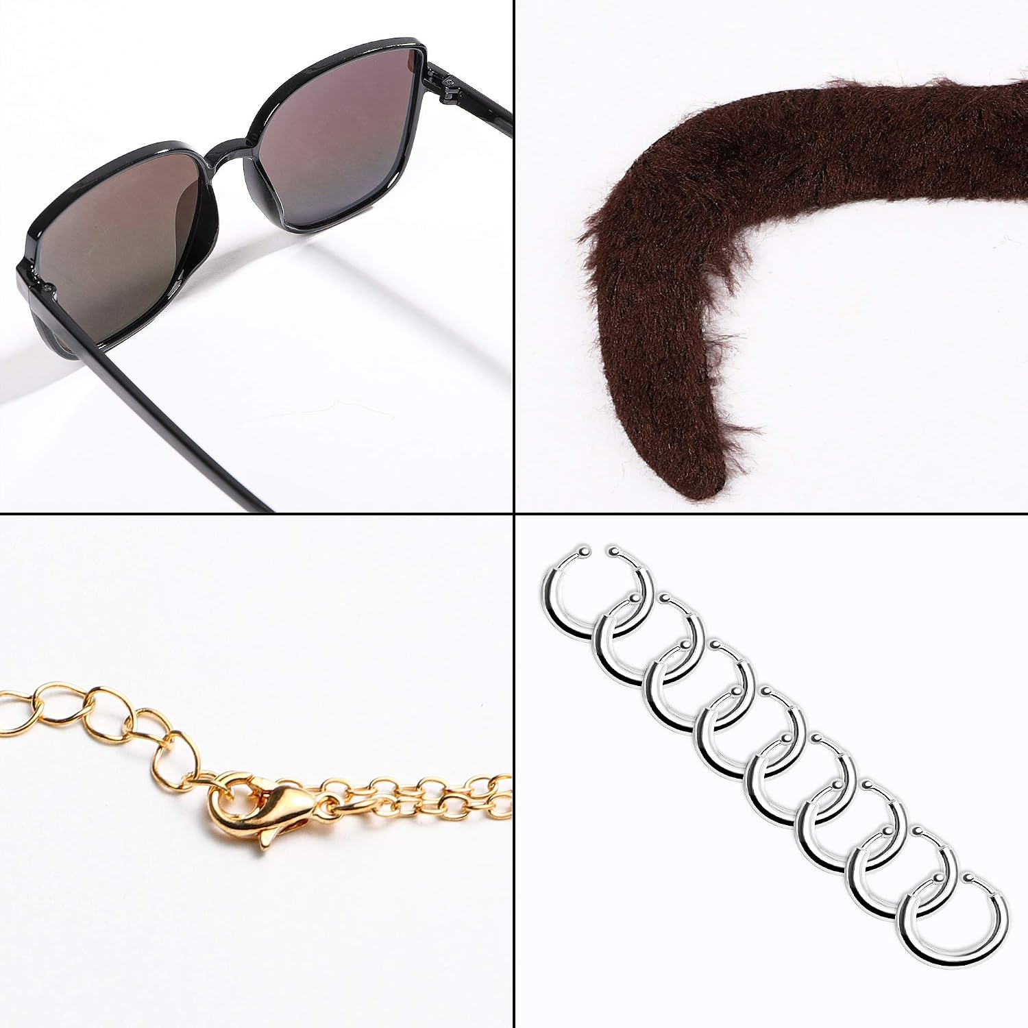 CY2SIDE 12PCS Tiger King Cosplay Pack for Men, Wig and Mustache for Men, Tiger King Party Supplies, Tiger King Costume Set, with a Blond Wig, Ear Clips, Sunglasses, Brown Fake Mustache, Cross Necklace