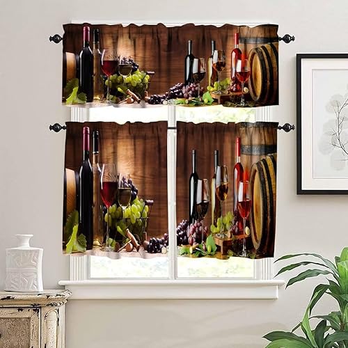 Miniatura 6 de Cortina de cenefa de vino, flores de vino tinto, frutas y nueces con vela, romántica cenefa de cortina para cocina, comedor, comedor, decoración del