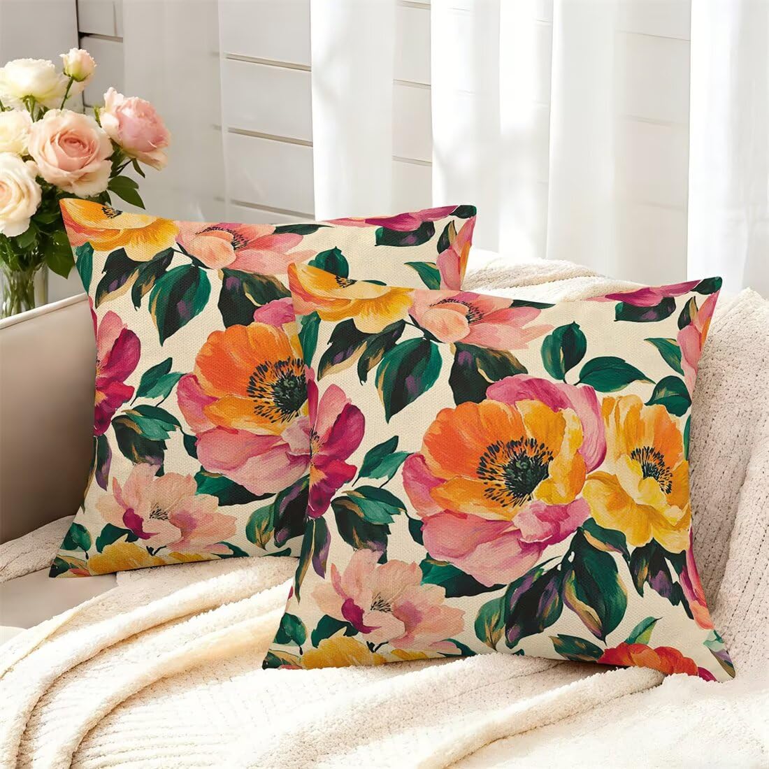 Housse coussin 30x30 lot de 2 pour raviver un canapé terne avec des fleurs
