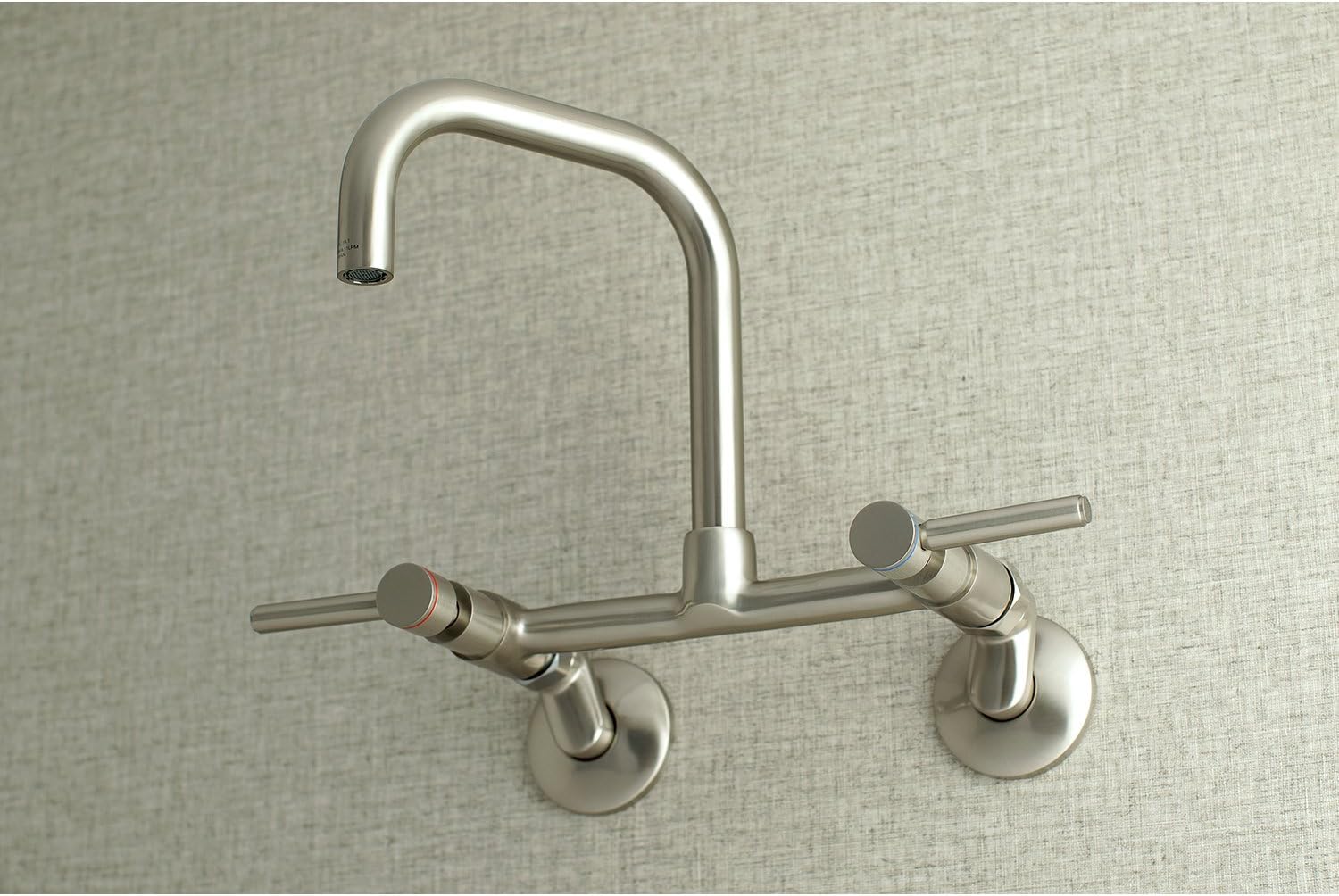 Kingston Brass Concord 8-Inch Adjustable Center Wall Mount Kitchen Faucet, Brushed Nickel