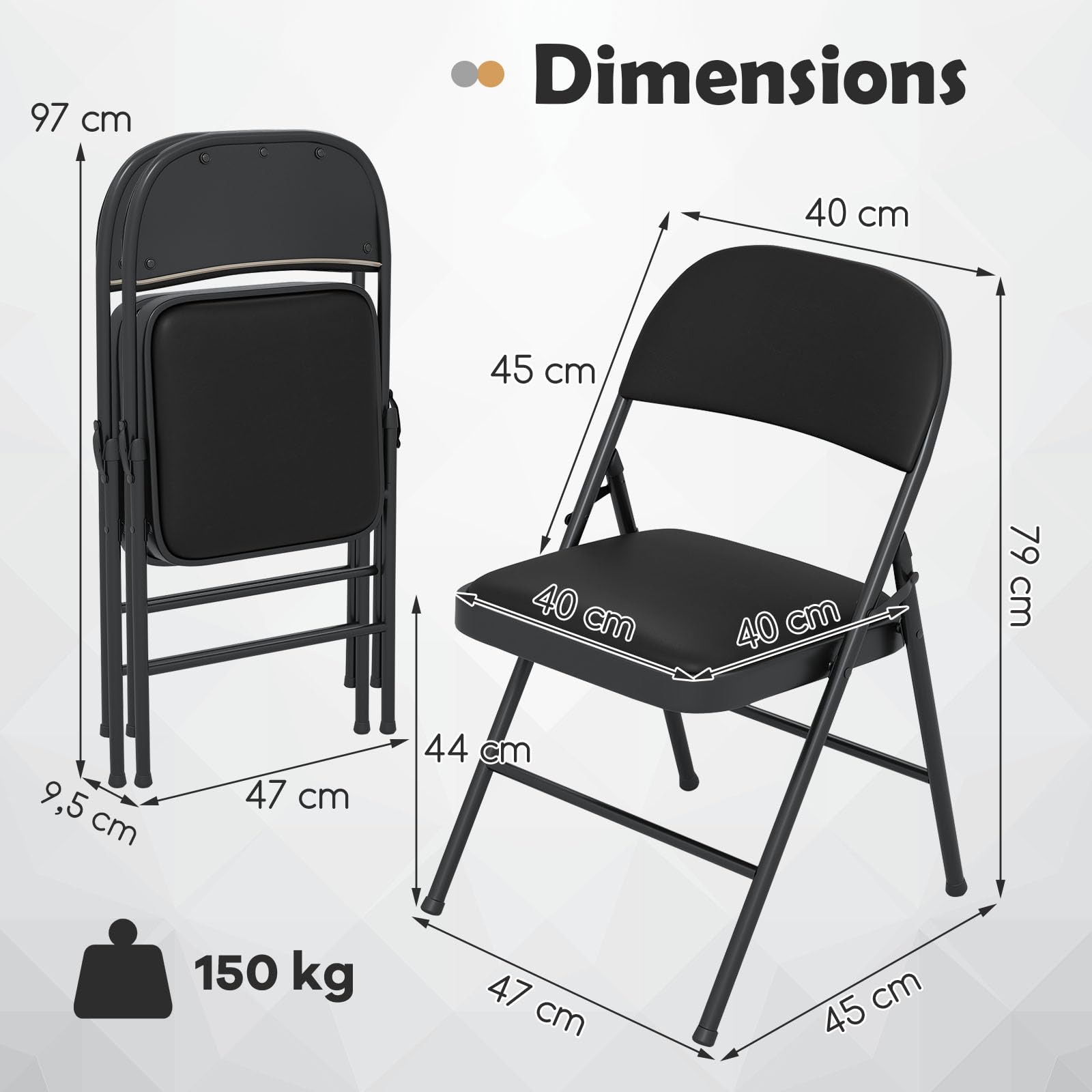 RELAX4LIFE Lot de 2 Chaise Pliante Interieur en Métal, Chaise Pliante Salle a Manger en Similicuir, Chaises de Salon Pliantes, Légère, Compacte, Aucun Montage, pour Réception Réunion Conférence