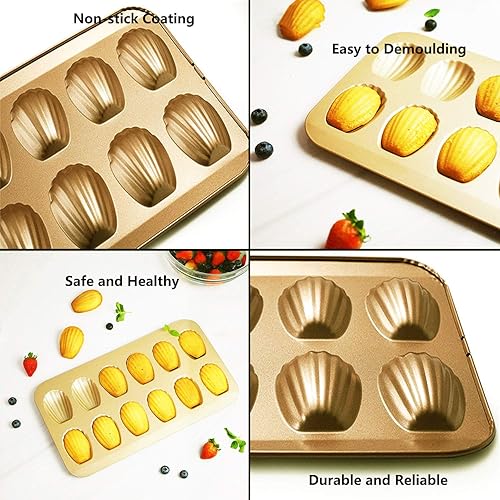 Miniatura 7 de Molde antiadherente para tartas de hornear con forma de concha de alta resistencia para 12 tazas (negro)