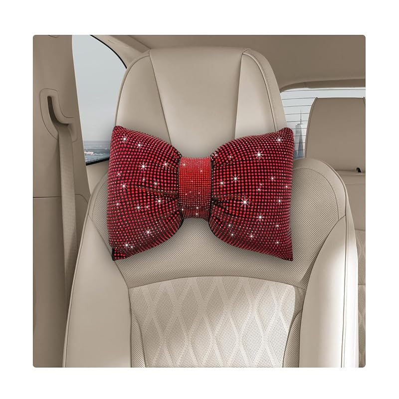 Almofada de Pescoço para Banco Automotivo Yourkar Bling com Laço e Strass Vermelha, 1 unidade