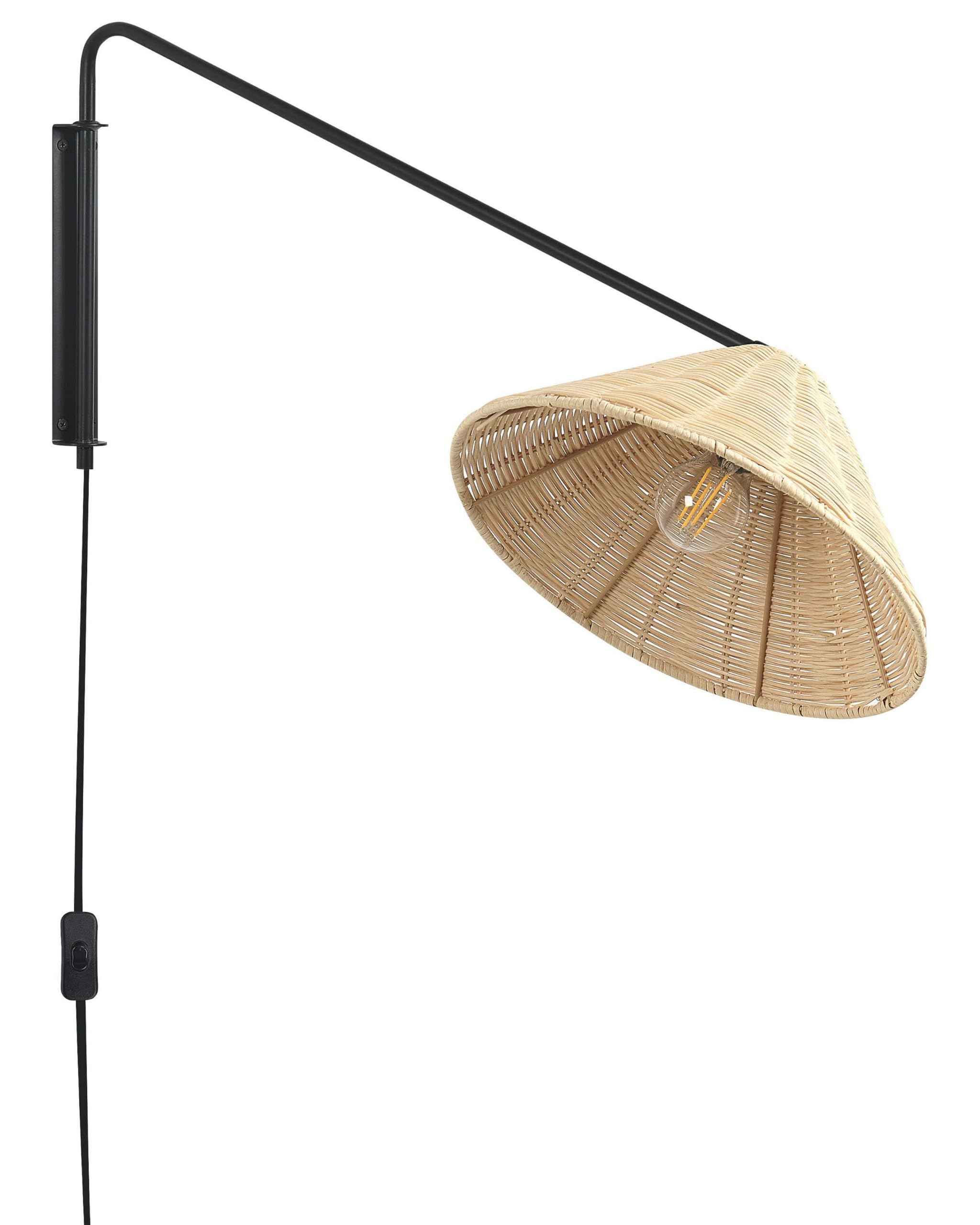 Beliani Wall Lamp Rattan Cone Metal Natural E27 Living Room Bedroom, PALENA