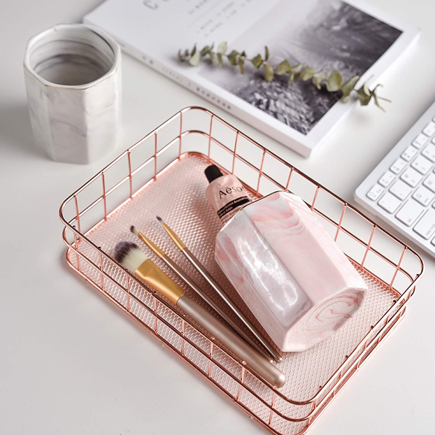 2 Pack Ceramic Pen Holder Stand,Cup for Desk Marble Pattern Makeup Brush Holder for Girls Women,Desk Accessories Holder,Durable Desktop Organizer Pencil Holder Pot Ideal Gift for Office Home (Pink)