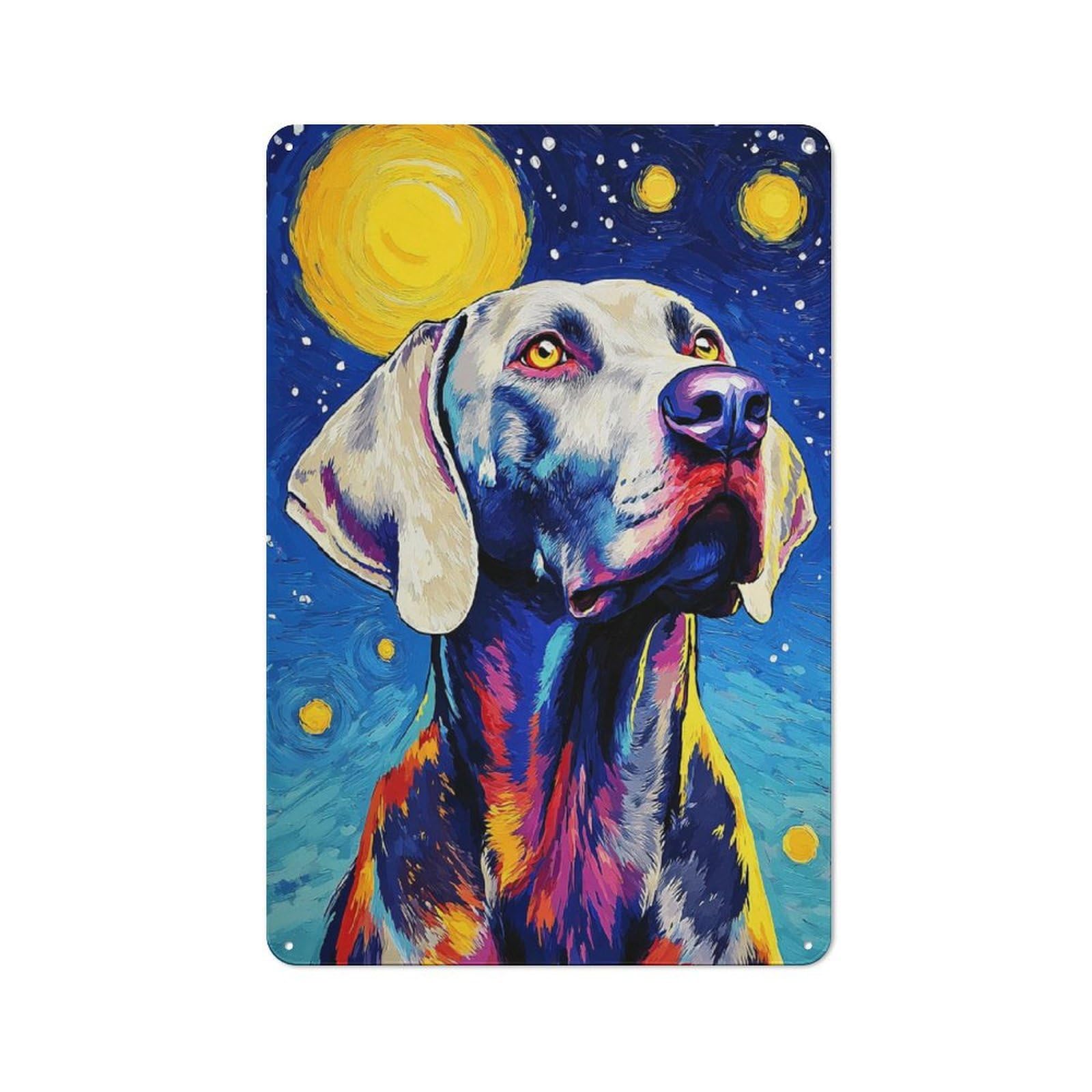 Junmoney Starry Night Dog Portrait Decorative Tin Plaque 30X20cm, Vintage Bar Wall Plaque For Bar, Kitchen, Garage Or Games Room