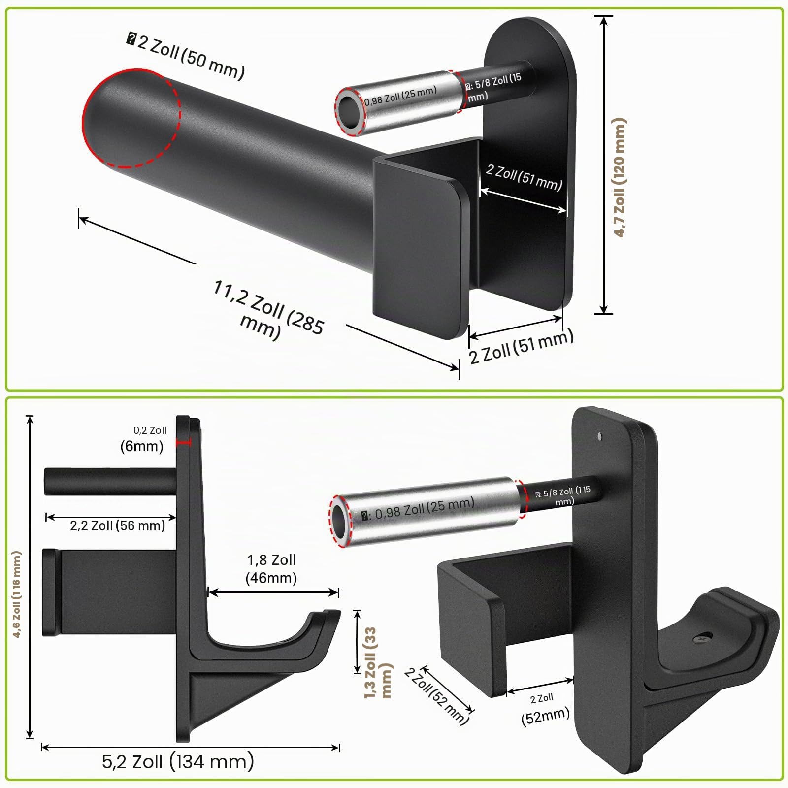 Kipika J-Haken und Hantelscheibenhalter-Set für 2" x 2" und 3" x 3" Power Rack - Squat Rack Aufsätze für Krafttraining und Gewichtsaufbewahrung