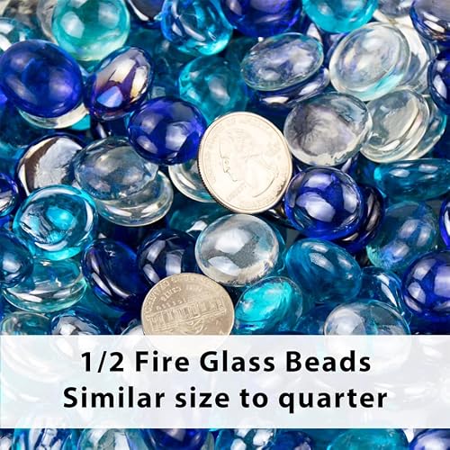 Grisun 20 Pounds Fire Glass Beads For Fire Pit - 1/2 Inch Bahama Blend Reflective Round Glass, Decorative For Natural Or Propane Fireplace, Fire Table, Fish Tank, Vase Fillers And Landscaping #TOP2