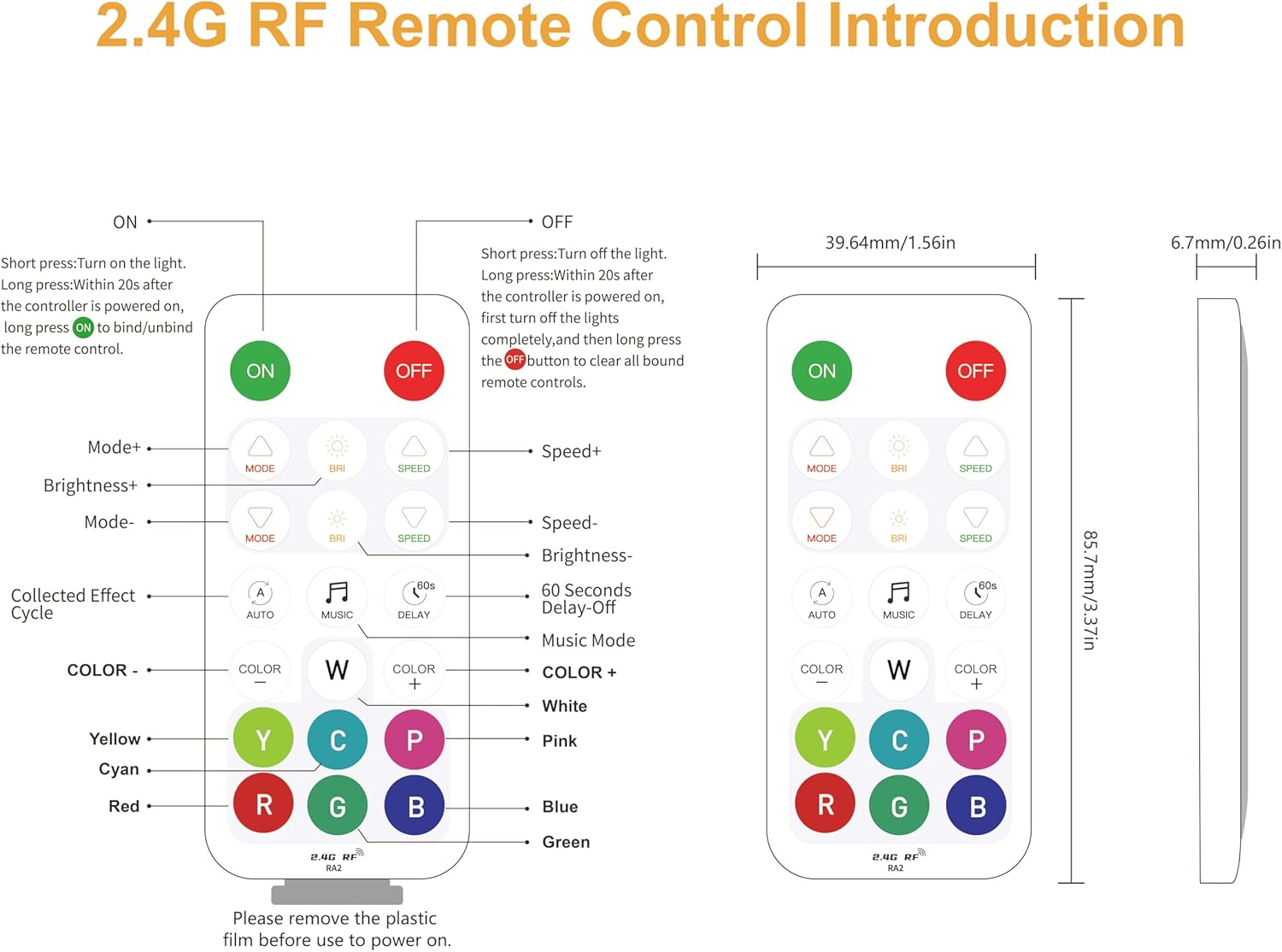 PAUTIX RGBW LED Controller Kit SP644E,2.4G RF Wireless Remote Control,RGBW LED Controller/Dimmer,for RGBW LED Strip Light,with Music Mode,Group Control(Without Battery)