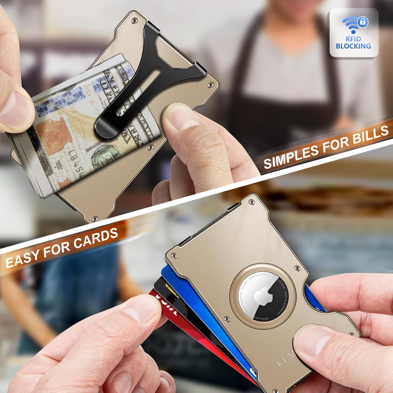 KEMISANT Men Airtag Wallet, Slim Wallet Front Pocket Money Clip for Gift Men Aluminum Card Holder RFID Blocking 15Cards image 5