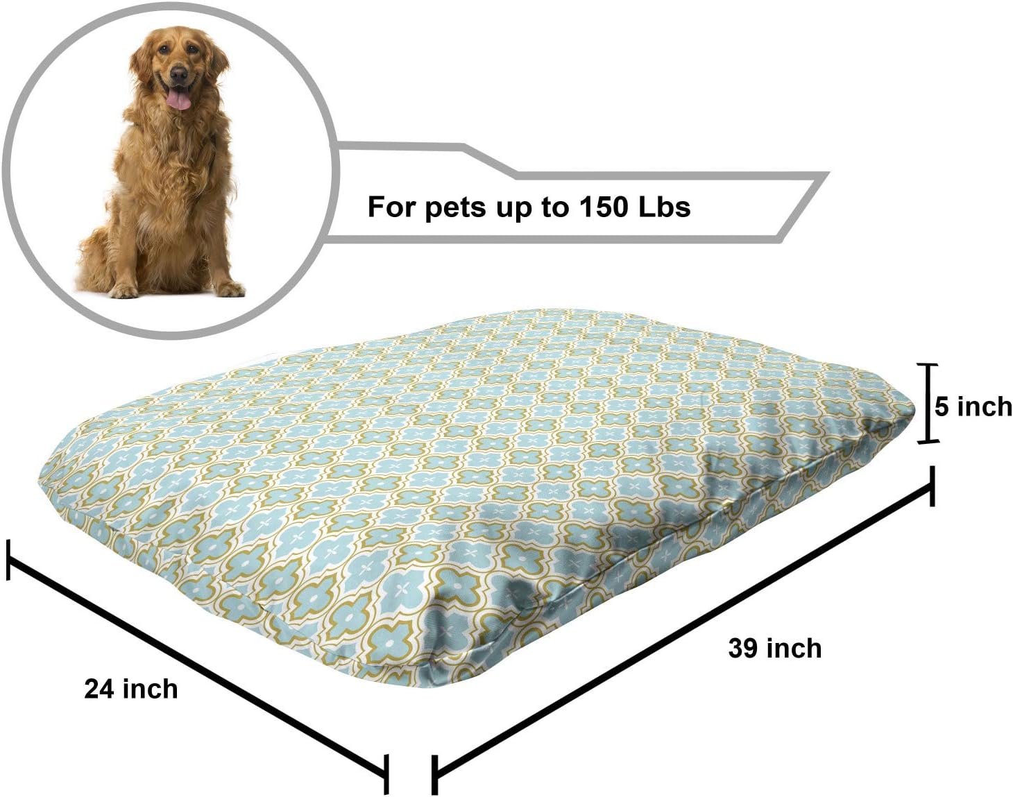 review Lunarable Quatrefoil Pet Bed, Modernized Oriental Rhythmic Curvy Romantic Pastel Motifs Print, Chew Resistant Pad for Dogs and Cats Cushion with Removable Cover, 24