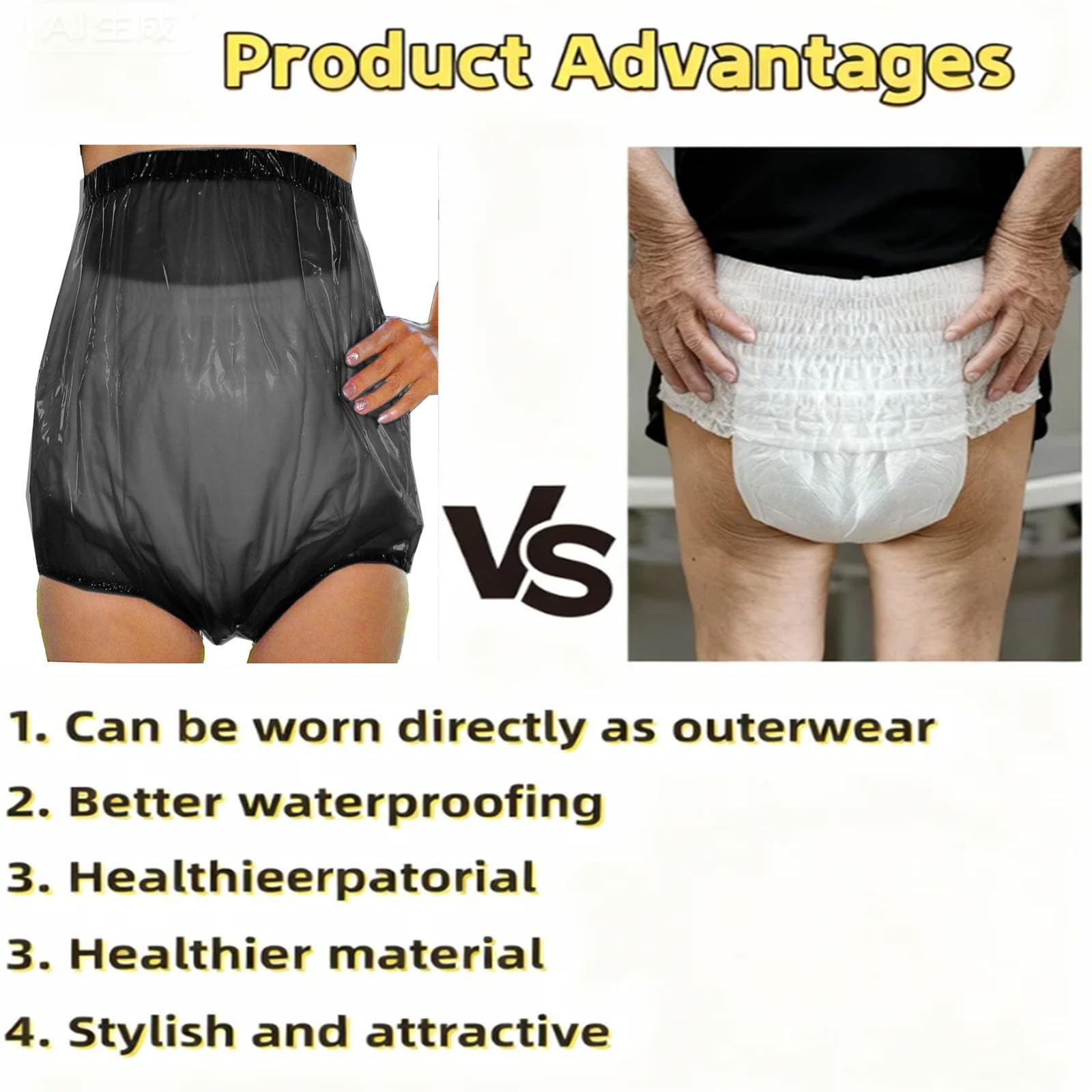 Plastik-Windelhose Inkontinenz-Plastikhosen Auslaufsichere Waschbare Wiederverwendbare Wasserdichte Inkontinenz Unterwäsche Boxershorts UnisexBlack,5XL