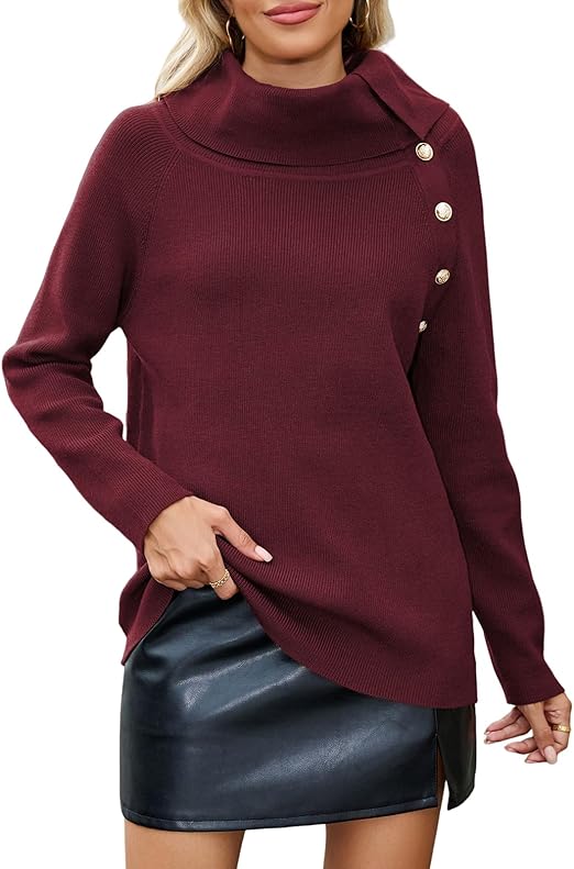 ZAFUL Sweaters for Women 2025 Trendy Versatile Neckline Button Turtleneck+Off The Shoulder Tunic Sweater Top