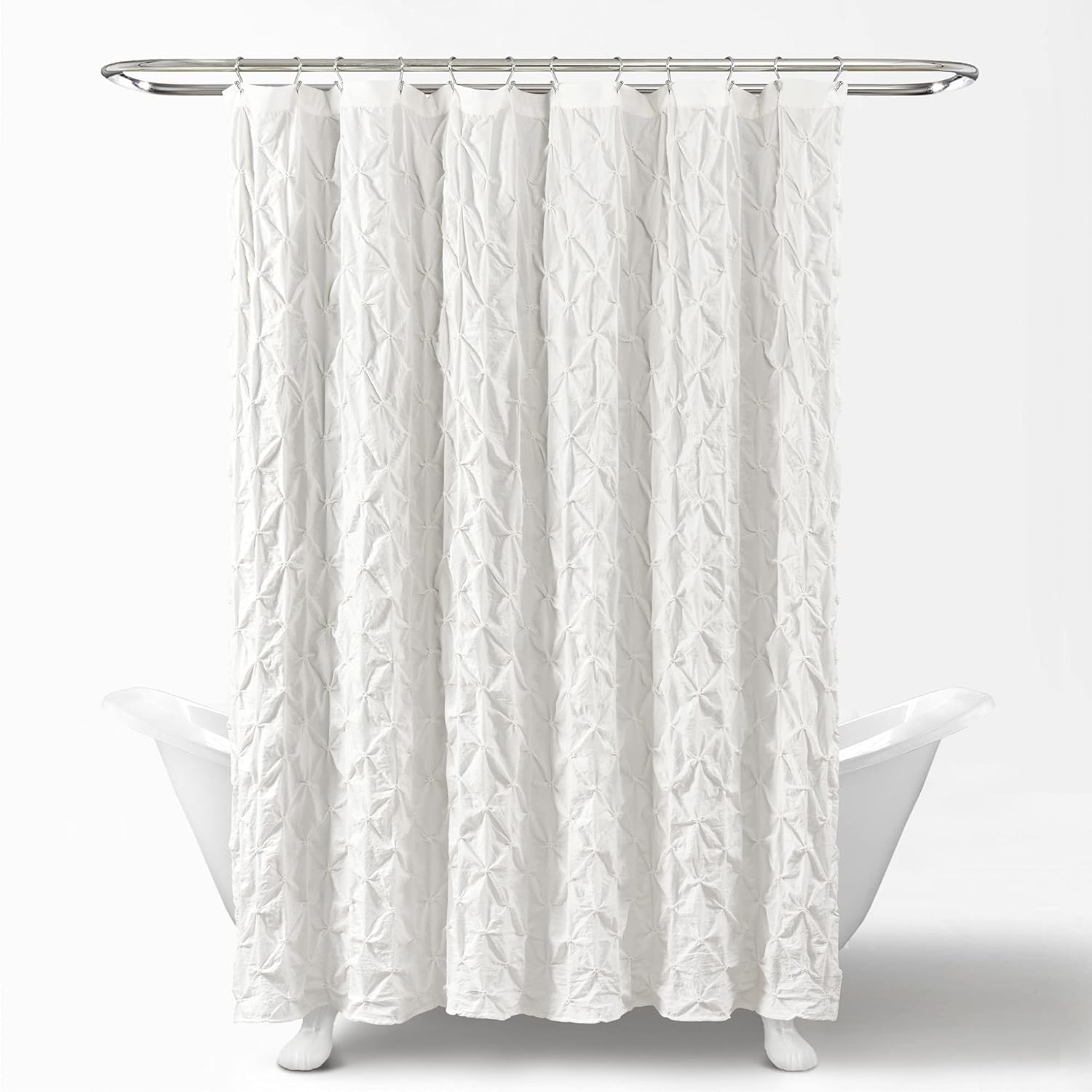 Lush Decor Ravello Pintuck Shower Curtain, 72" W x 72" L, White - Luxe Pintuck Embellishment - Chic Textured Design - Traditional Glam & Farmhouse Bathroom Decor