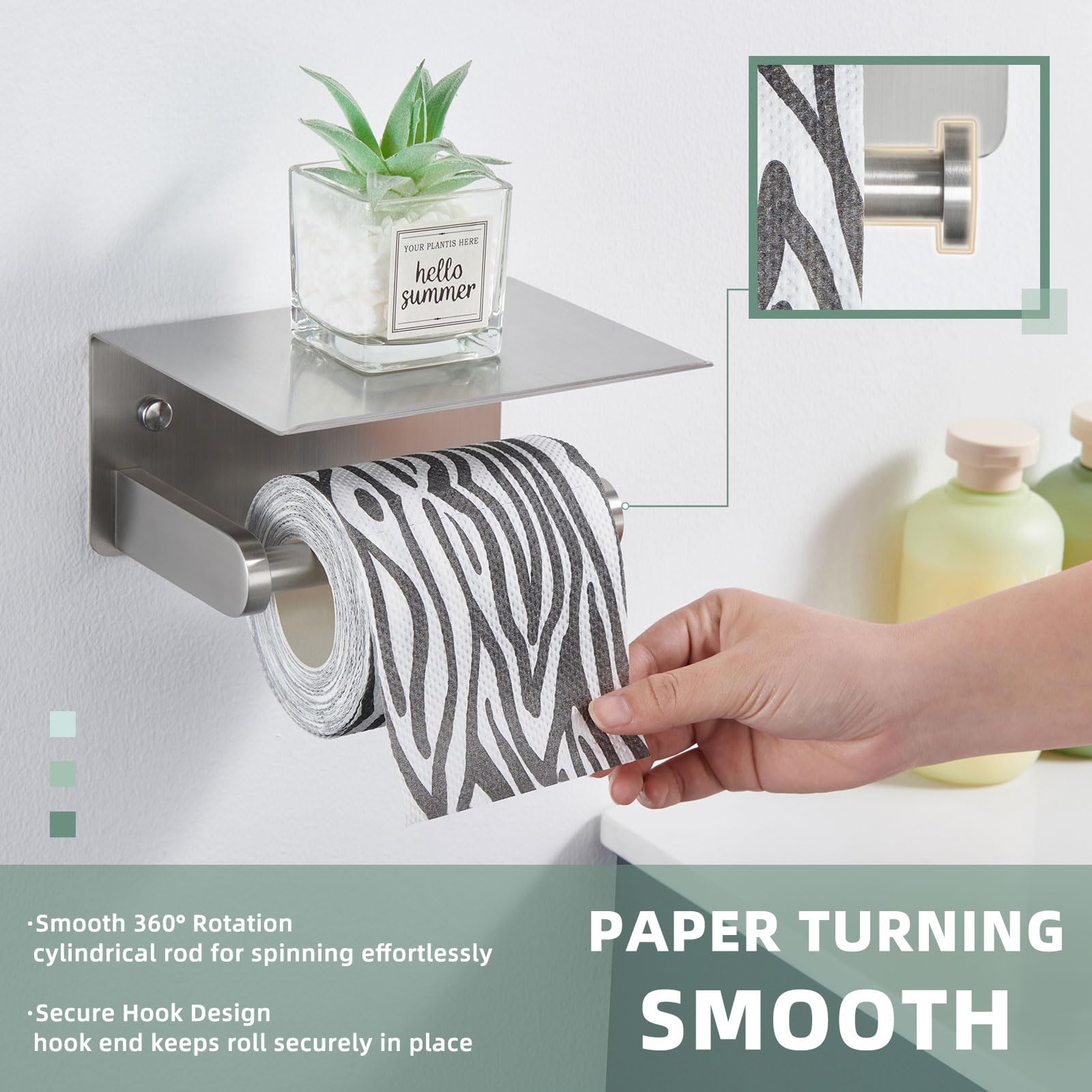 Soporte de papel higiénico de níquel cepillado, soporte de rollo de papel higiénico de acero inoxidable SUS 304 con estante, montado en la pared 5