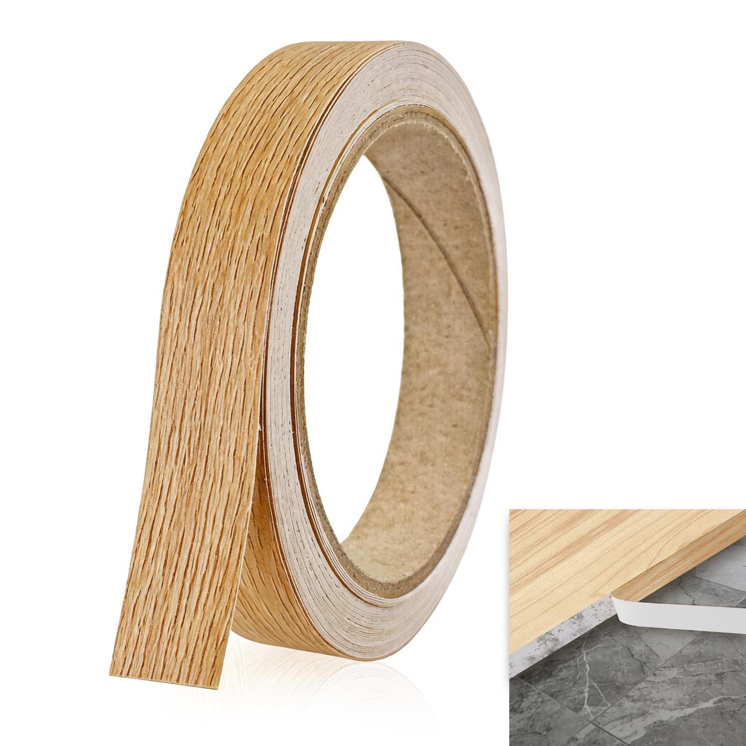 Self-Adhesive Wood Effect Tape 10m x 2cm (0.79in) PVC Worktop Edging Strip for Wood Trim, Kitchen Worktop Edging & Furniture Edge Repair, Smooth Surface Stick-On Strip (Yellow Oak)