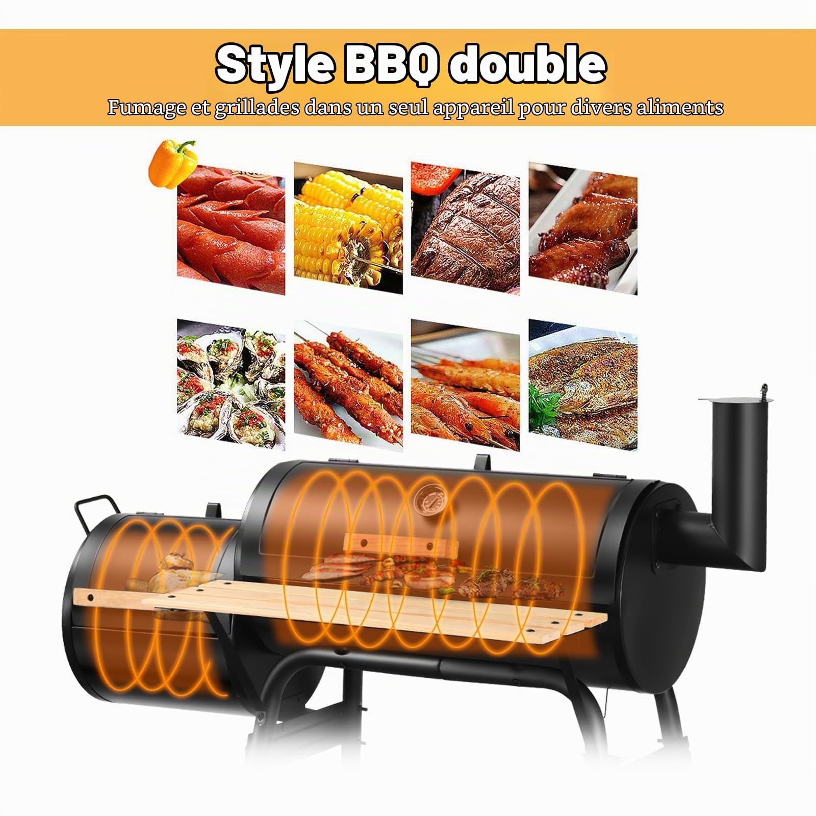 KOMFOTTEU Barbecue à Charbon avec Thermomètre, Cheminée& Roulettes