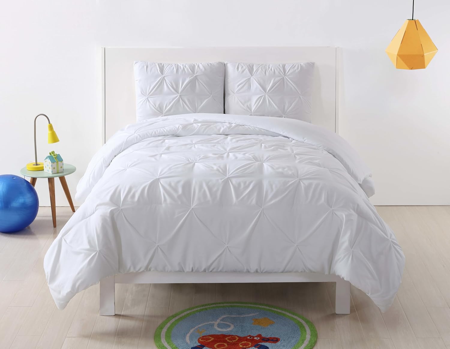 My World Pleated Solid Duvet Sets White Polyester 2-Piece Twin XL Duvet Set, Solid Color Themed, for Kids, OEKO-TEX Certified