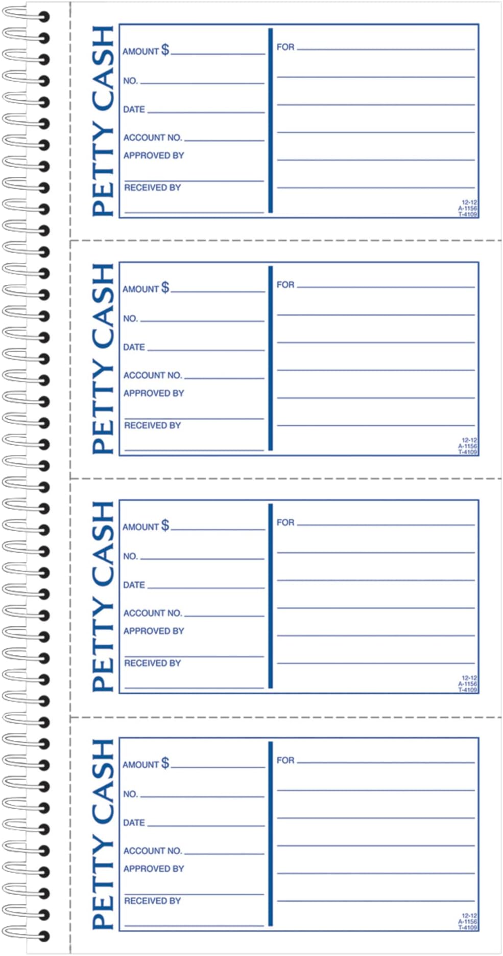 Adams Spiral Petty Cash Book, 2-Part, Carbonless, 4 Messages per Page, 200 Sets per Book (SC1156)