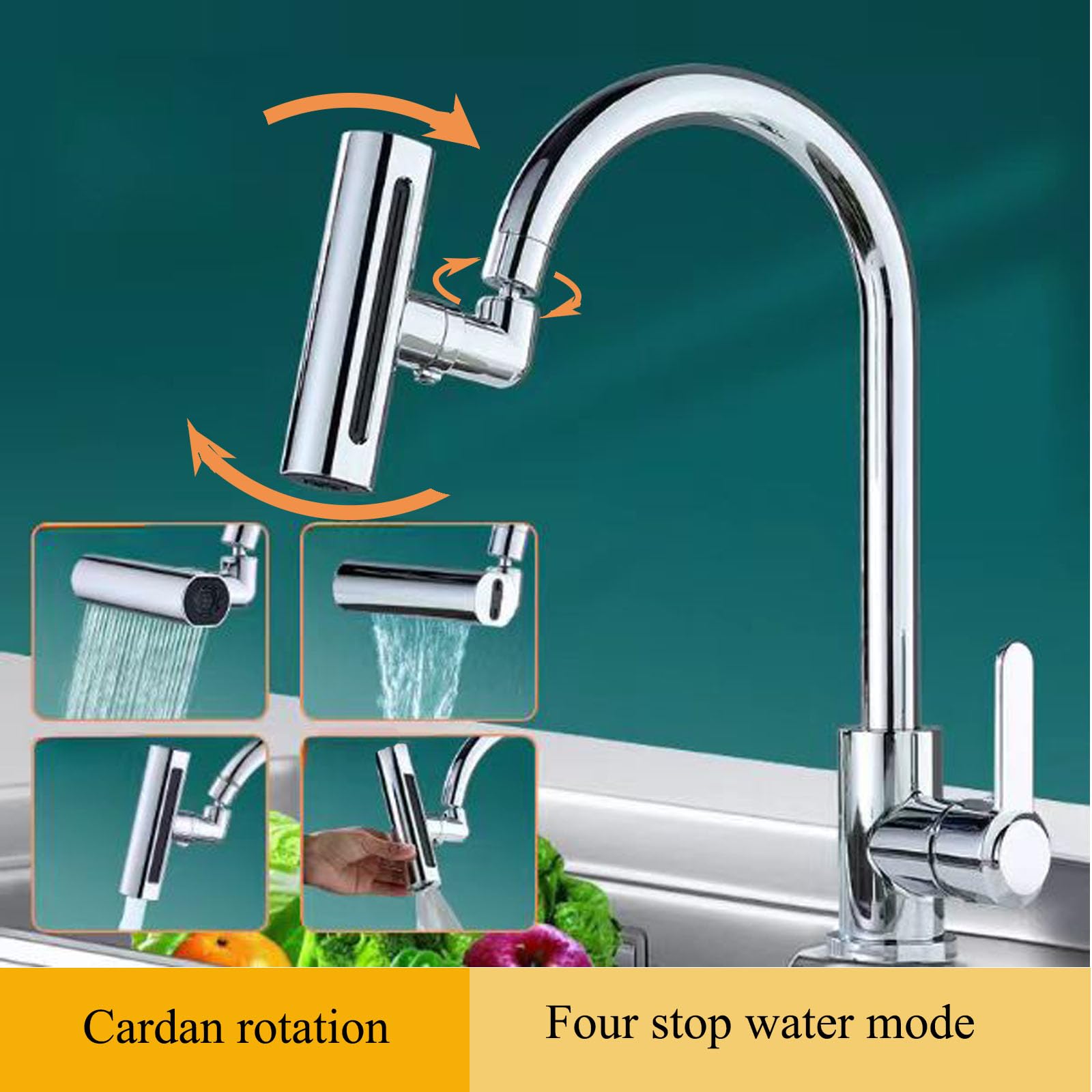 Waterfall Kitchen Faucet Multi-Directional 360 Rotation Four Outlet Modes Rain Waterfall Faucet Extender for Kitchen and Bathroom Sinks — view 3