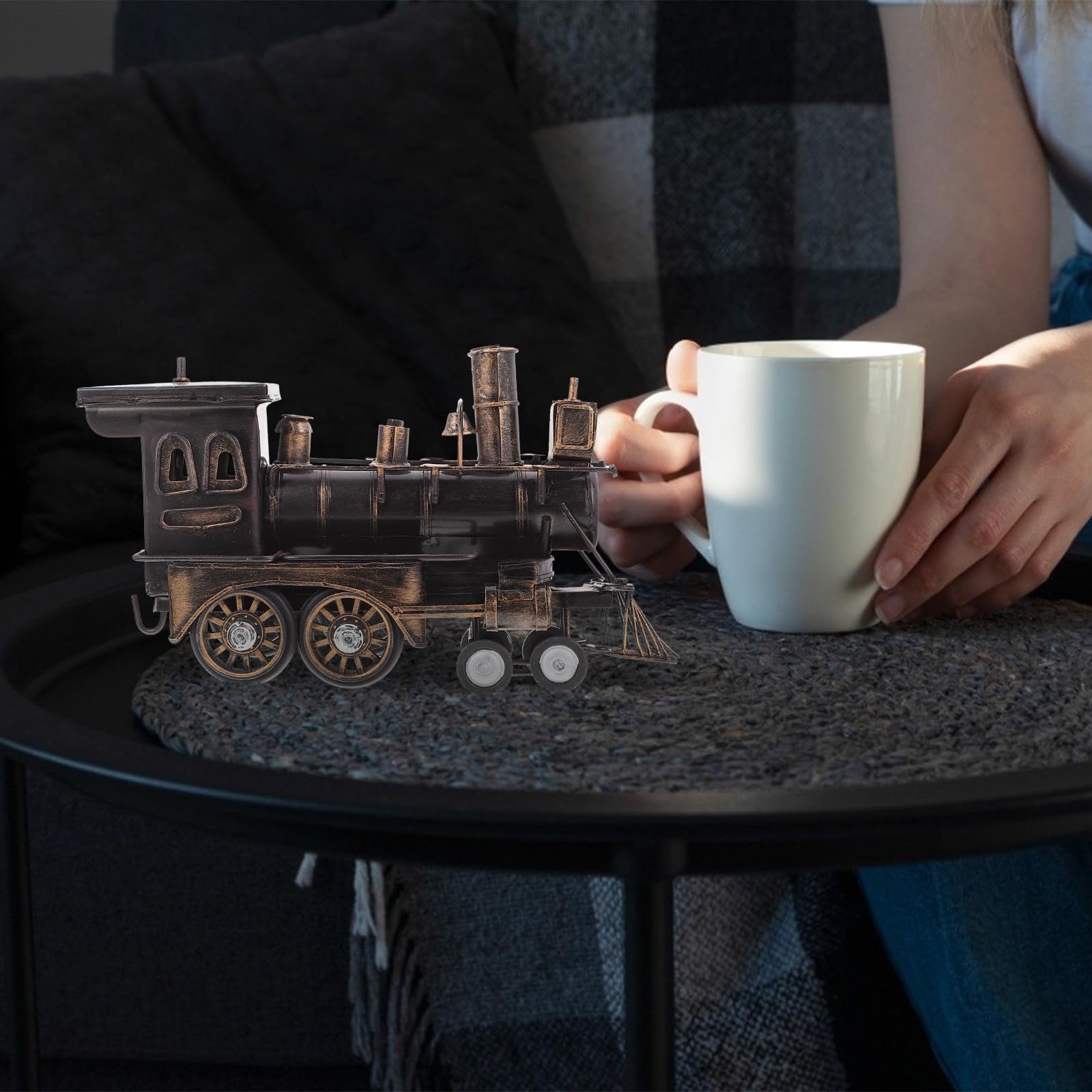Maqueta de Locomotora Vintage de Aleación, Simulación Artesanal para Hogar