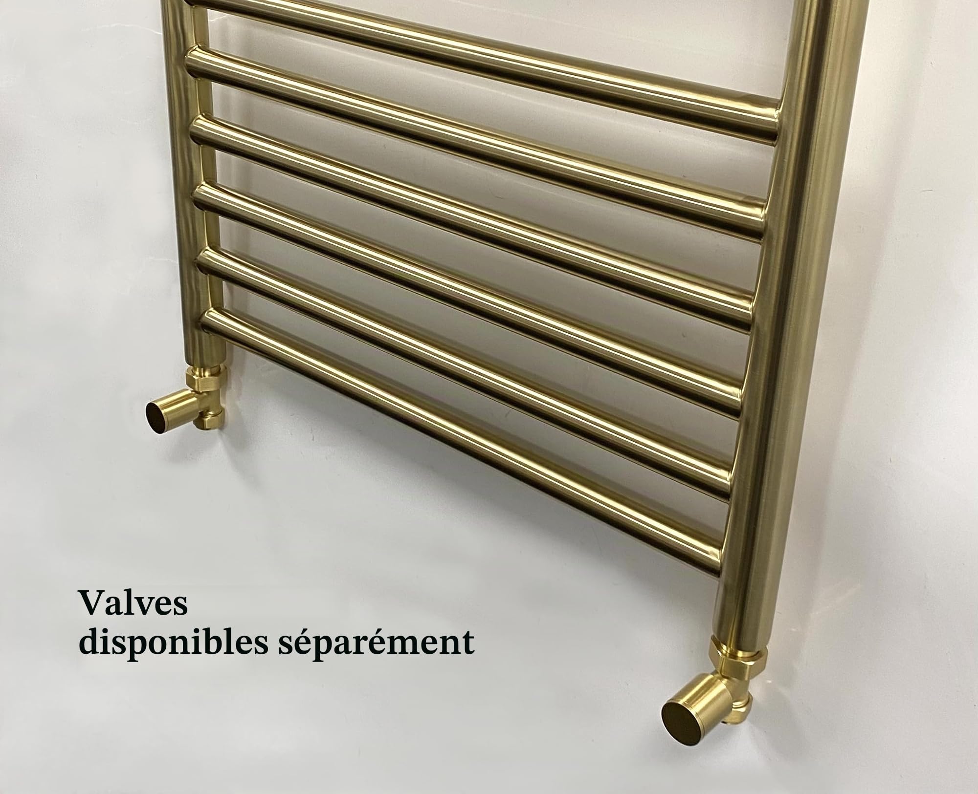 Manissa Boston Porte-serviettes chauffant en laiton brossé 400 x 800 mm | Acier inoxydable, résistant à la rouille, chauffage central, salle de bain, chauffe-serviettes, fixation murale
