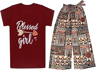 Snowball Regular Fit Printed Palazzo Pant and T-Shirt Top Set for Girls Combo Pack of 2. Price In India