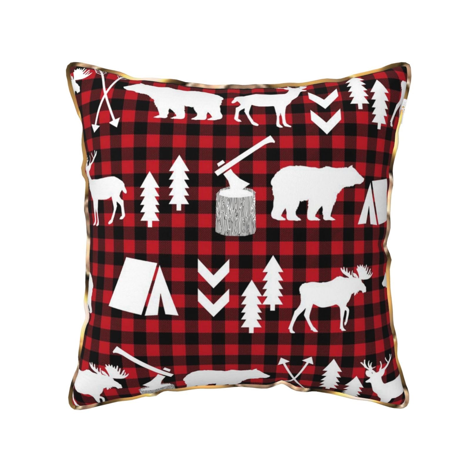 AUBKFELD Cow deer tree christmas Printed Velvet Cushion Cover 40x40 CM with Gold Edging Strip, Square Pillowcase Soft Throw Pillow Covers Case Decorative for Living Room Sofa Couch Bed Bench