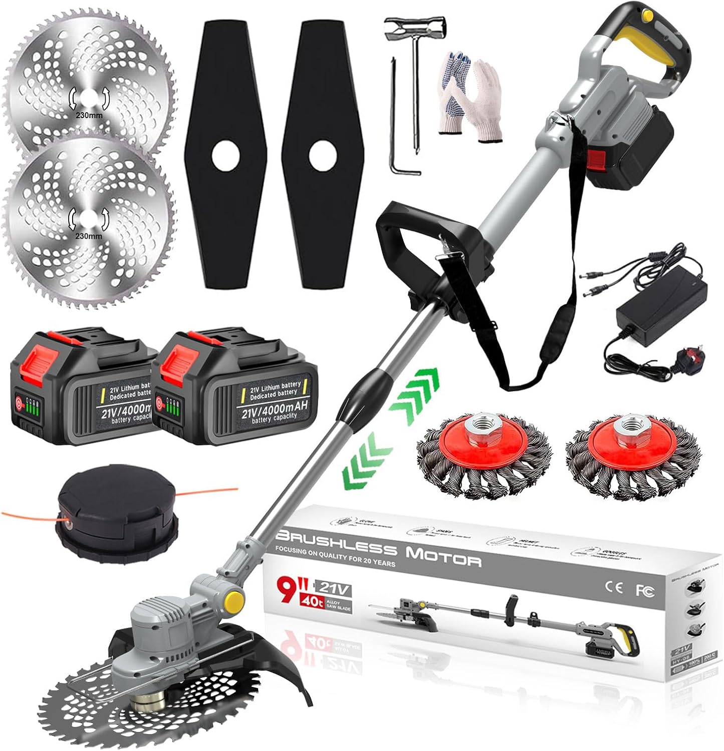 SUAIIOLK cordless battery strimmer with weed brush and metal blade