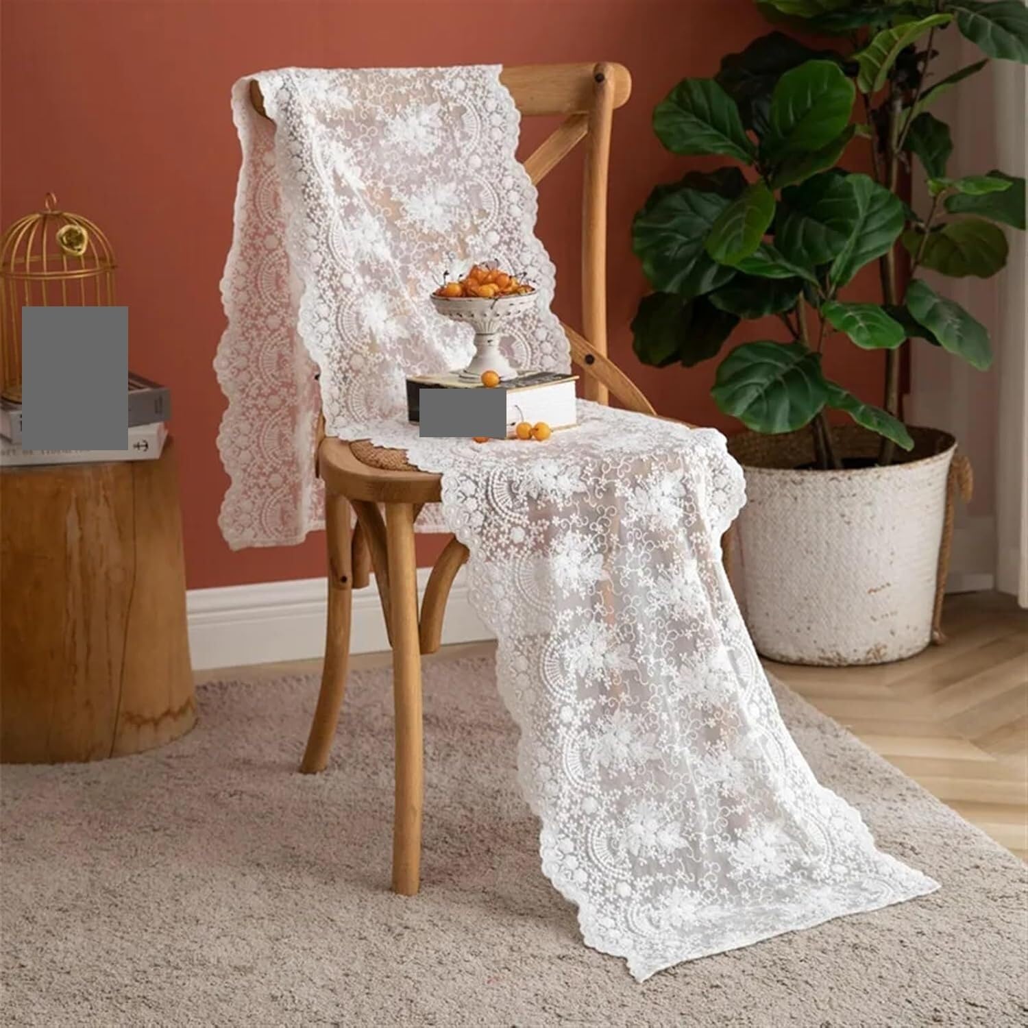Runner da tavola in pizzo, Runner da tavolo vintage in pizzo floreale(Beige,40x300cm)