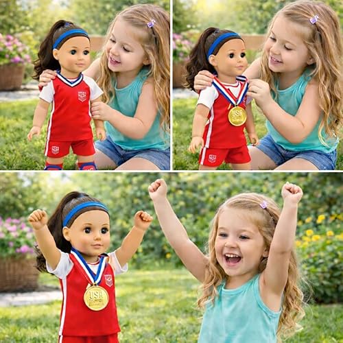 Miniatura 3 de Emily Rose Conjunto de ropa de fútbol de muñeca de 18 pulgadas, juego de 9 piezas de ropa y accesorios para muñecas de fútbol, uniforme de Estados