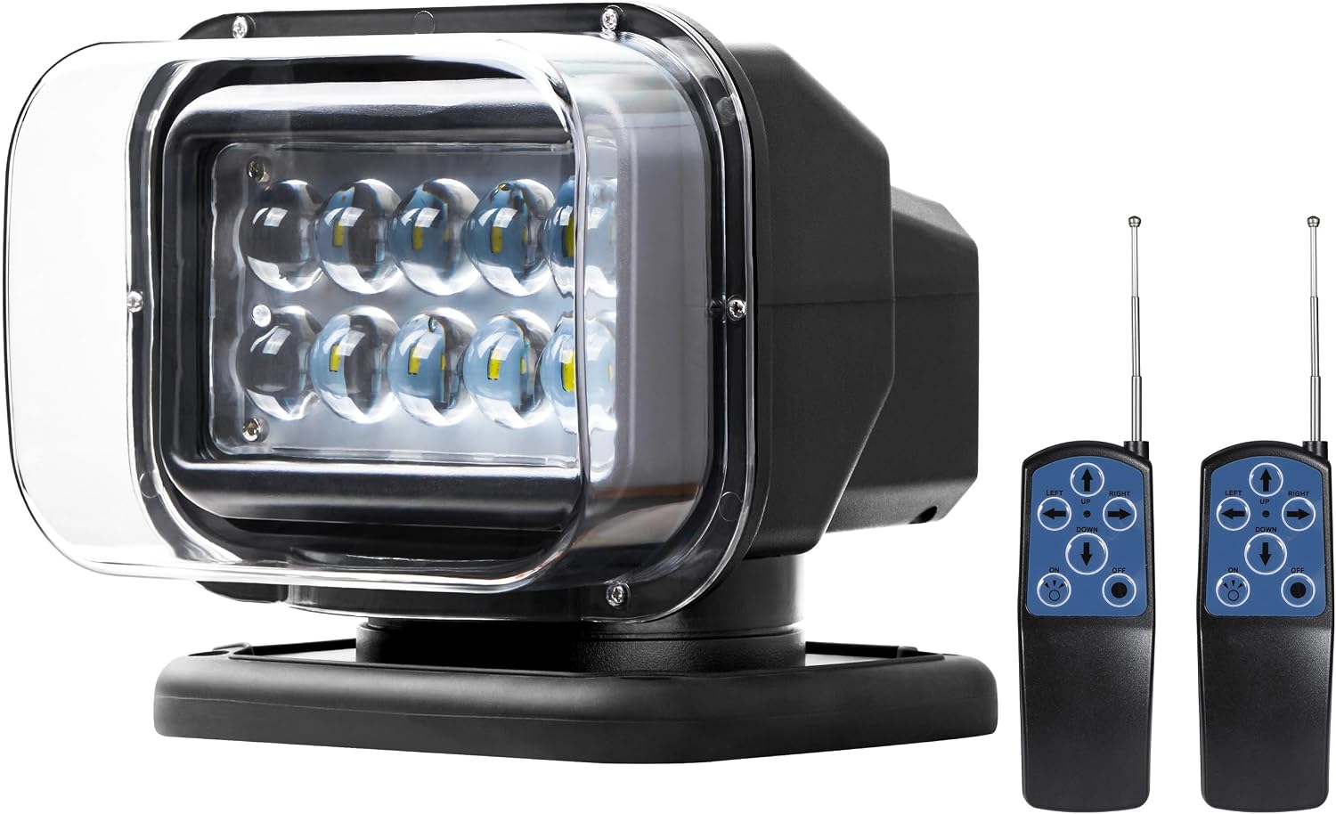 Remote Control Marine LED Search Spot Light, 8 Inch 50W Hunting Waterproof Searchlight with 360 Rotating, 12V 24V 5000lm LED Spotlight for Boat Off-road Truck, Plug and Play, 6 Strong Magnets Built-in