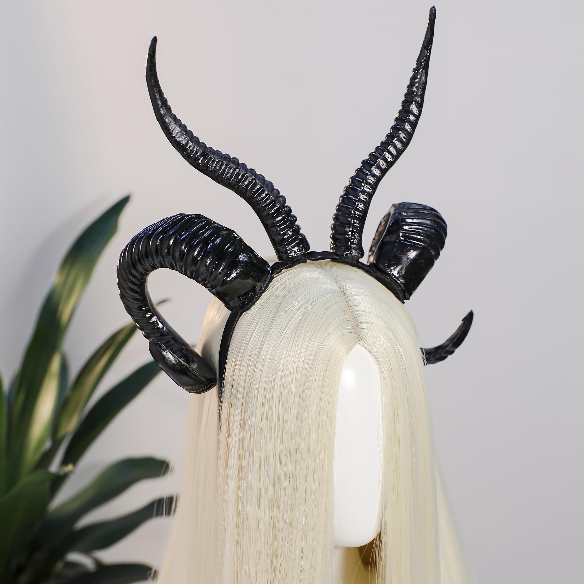 MOSTORY Schaf Teufelshörner Haar Stirnband für Karneval, Schwarz Widder Ziege Horns Kopfbedeckung für Renaissance Wikinger Party Cosplay