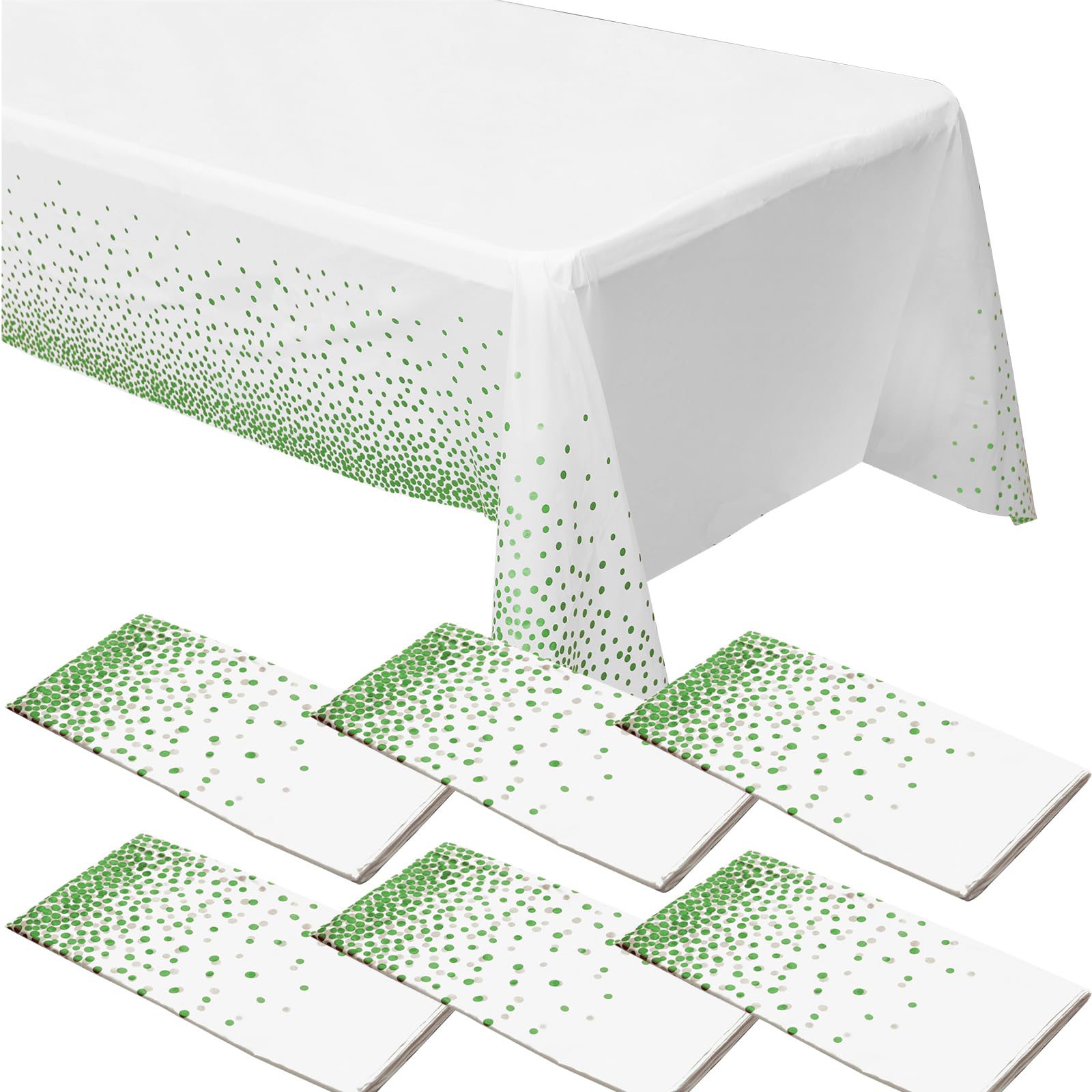 ZeriTlolen 6 Pack Grass Green Dot Tablecloths White Table Covers Disposable 137 x 274 cm Tablecloth Wipeable Plastic Waterproof Table Cloth for Indoor or Outdoor Parties Birthdays Weddings Christmas