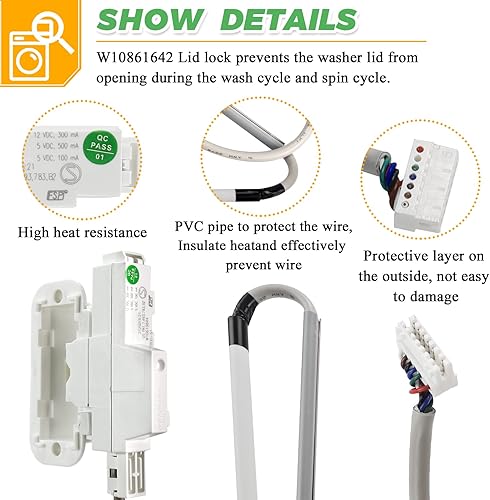 Miniatura 2 de W10810403 W10861642 W10787836 Cabrio cerradura de tapa de arandela (15 años de garantía) - Reemplazo para whirlpool Cabrio kenmore Series 600 700
