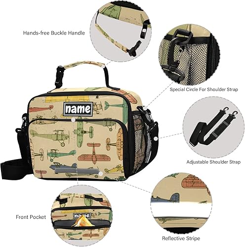 Miniatura 3 de Bolsa de almuerzo con diseño vintage de aviones y helicópteros para niños y niñas, con tu nombre, lonchera aislada para la escuela, picnic, viajes