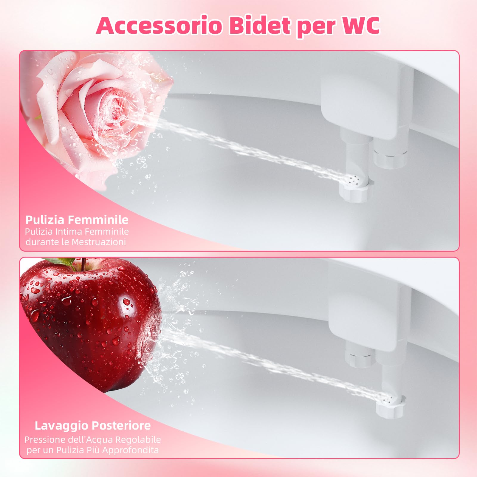 Bidet WC, Hibbent Bidet Doccia Toilette autopulente pulizia ugello, caldo e freddo Fresh spruzzino non-electric Intelligent meccanico sedile con pressione dell' acqua regolabile(T-Adattatore 3/8'')