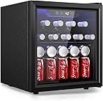 EUHOMY 48 Can Beverage Refrigerator cooler-Mini Fridge Glass Door for Beer Drinks Wines, Countertop Beverage Fridge with Adjustable Shelves Blue LED for Home/Office/Dorm/Bar, 1.3 cu.ft
