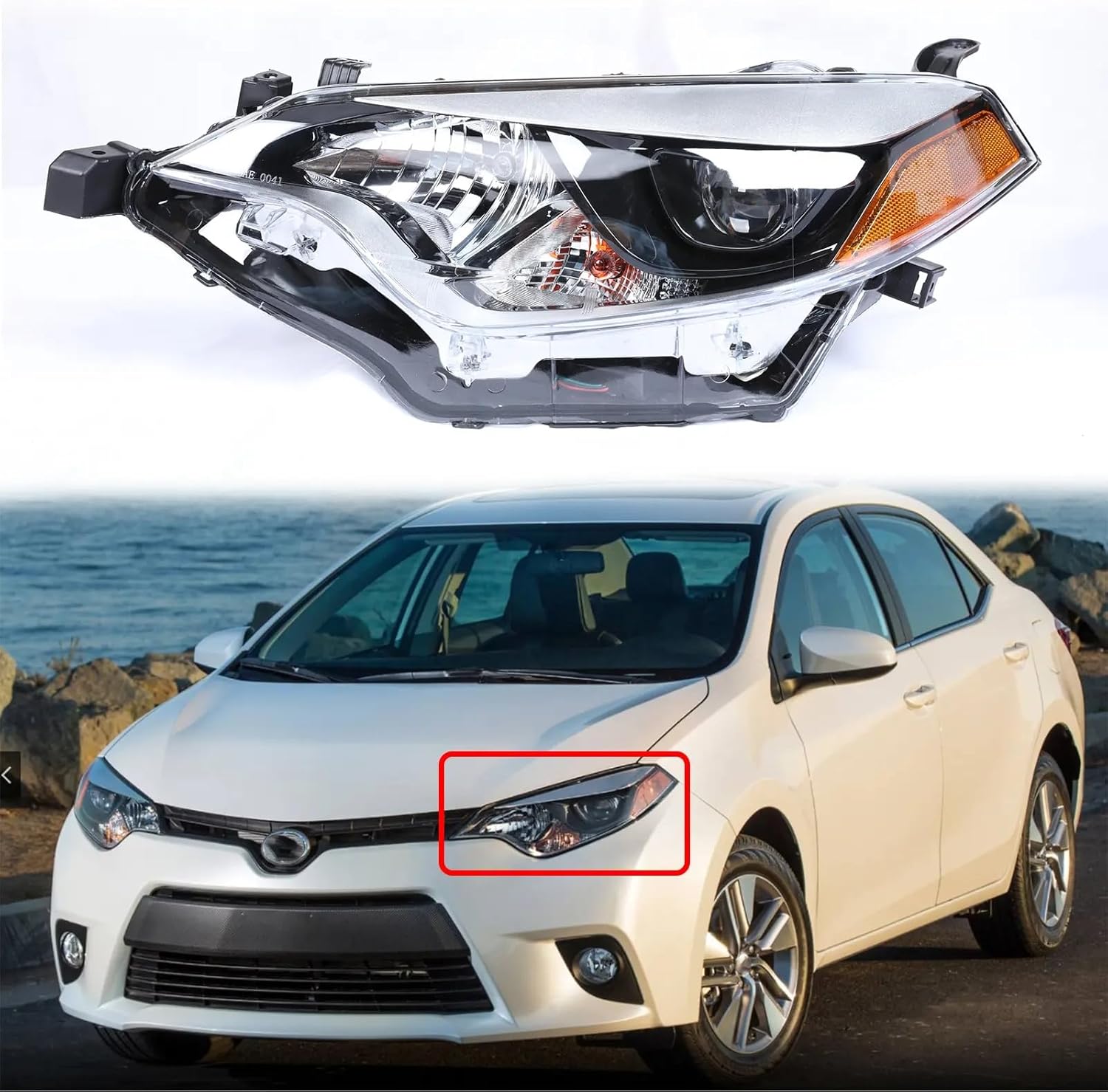 PENSUN Headlights Assembly Compatible with 2014 2015 2016 Toyota Corolla Base/CE/C/LE Eco/LE/L/S Plus/S Special Edition Sedan 4-Door LED Head lights (Passenger & Driver Side)