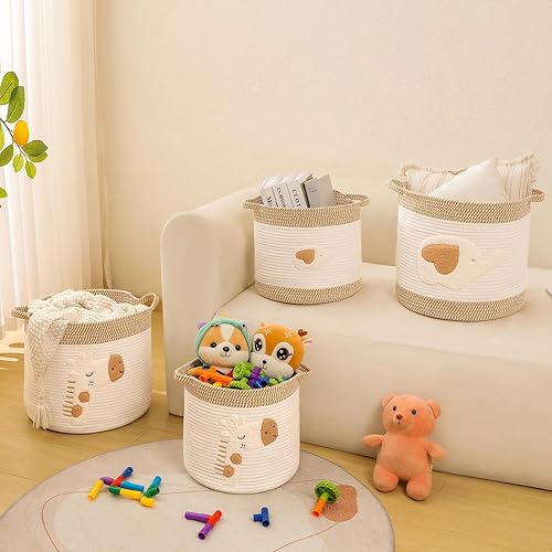 Miniatura 8 de Cestas Grandes de Mantas para Decoración de Sala de Estar, Cestas de Almacenamiento de Juguetes de Cuerda de Algodón Tejida Cesta de Almacenamiento