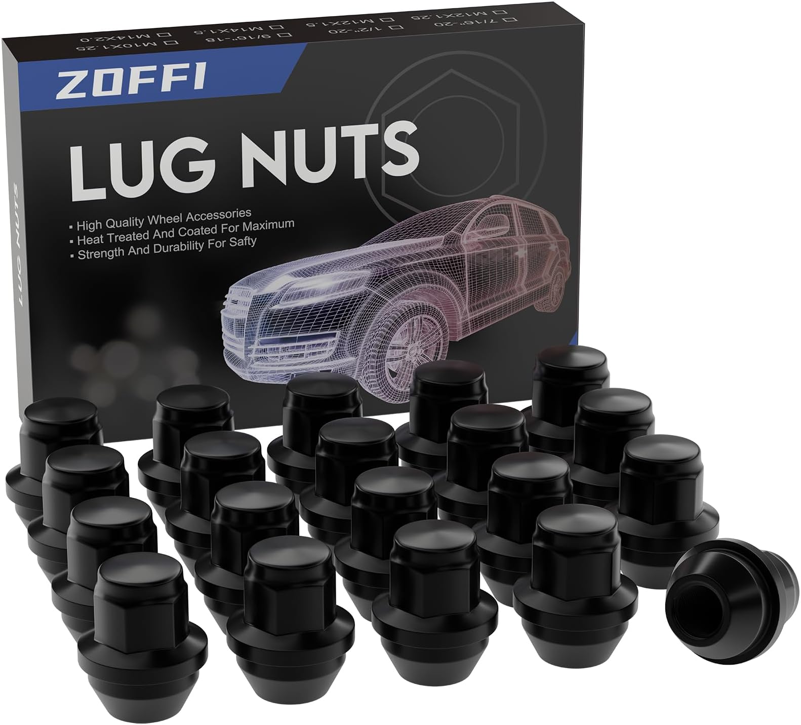 M12x1.5 One-Piece Black OEM Factory Style Large Acorn Seat Wheel Nuts for Most Ford Fiesta Focus Fusion Factory Wheels - 20pcs Black Closed End M12x1.5 Lug Nuts