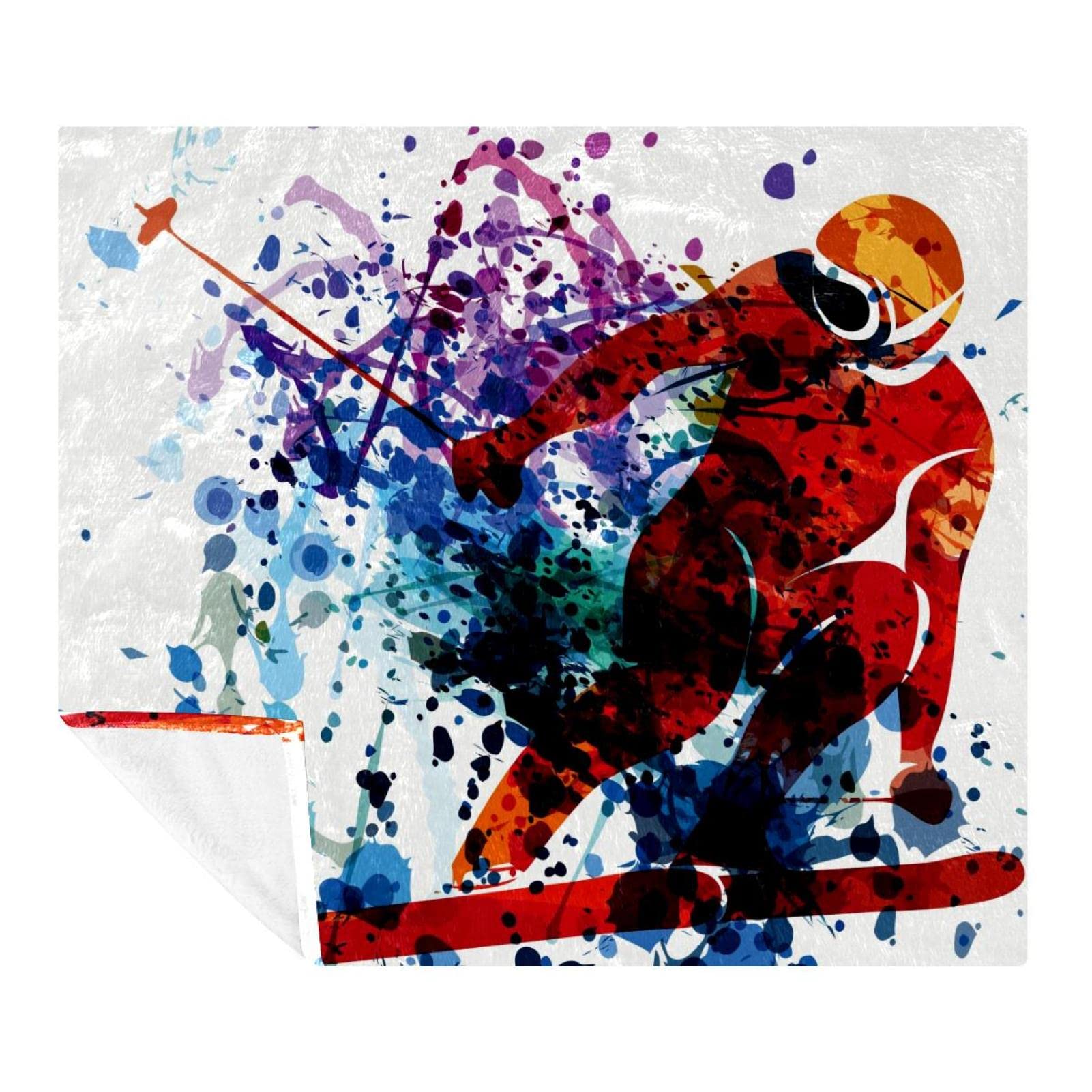 Couverture douce Skiing Man plaid polaire léger pour soirée canapé