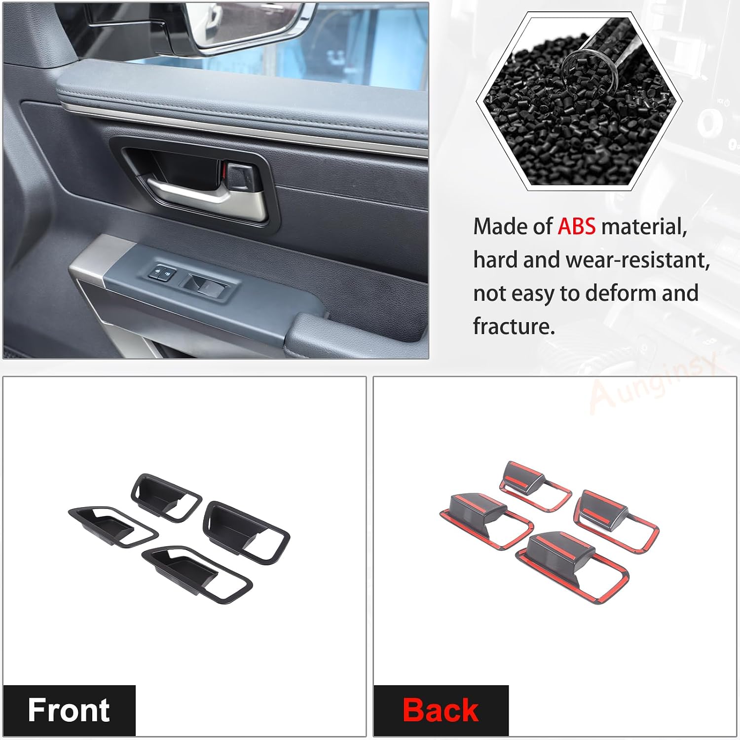 Aunginsy Inner Door Handle Bowl Cover Trim Compatible with Toyota Tundra/Sequoia 2022 2023 2024 Car Front Rear Side Door Handle Bowl Frame Panel Cover Decoration Sticker Protector Interior Accessories