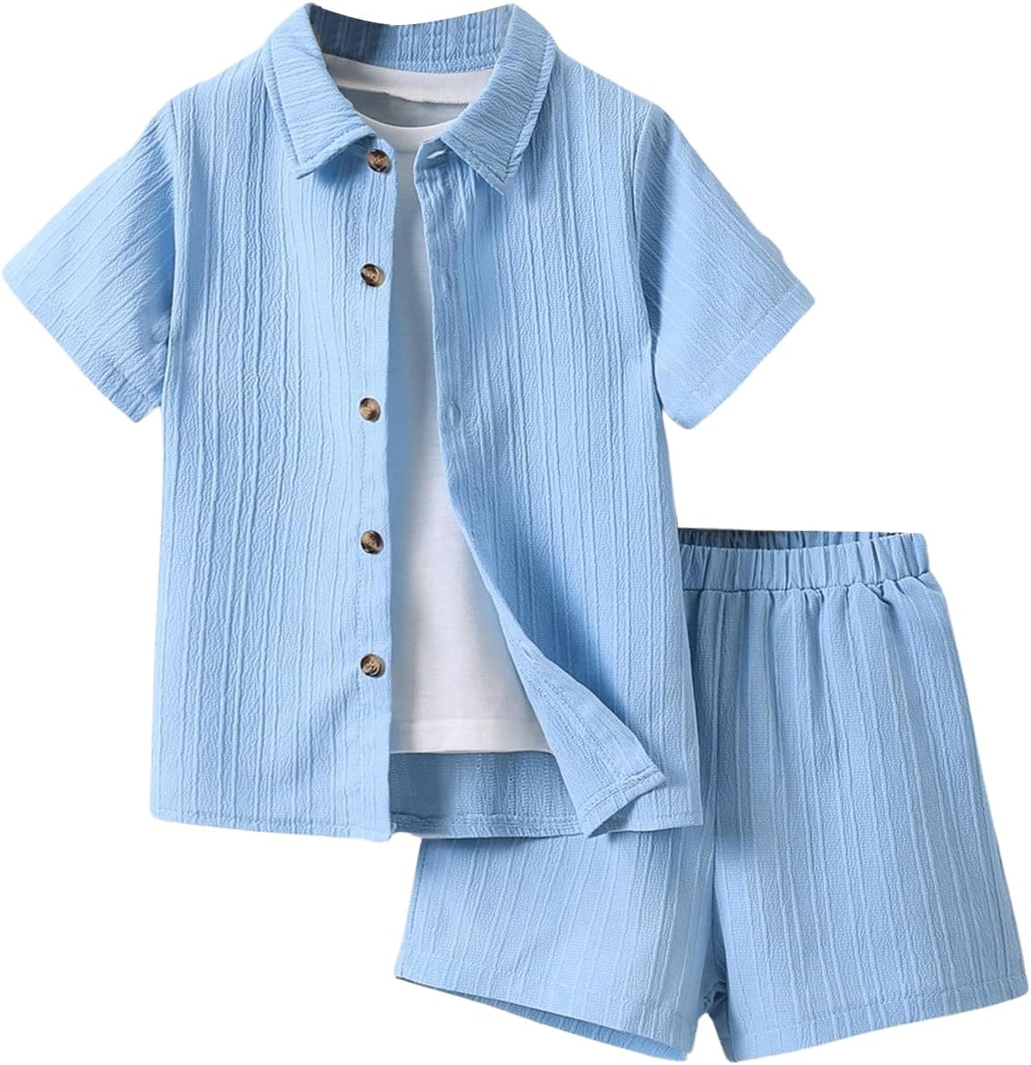 SweatyRocks Boy's 2 Piece Summer Vacation Outfits Short Sleeve Collar Button Down Shirt and Shorts Clothing Set