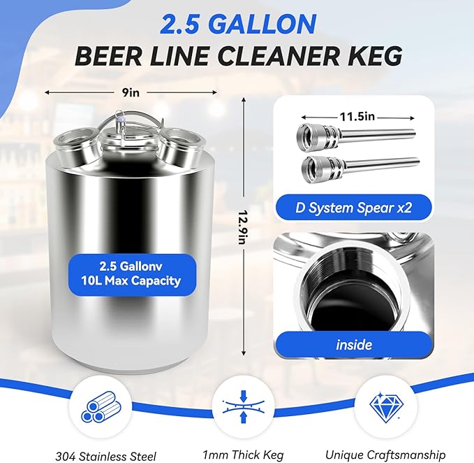 Kit de limpieza para kegerator de 2.5 galones / 10 L, acero inoxidable 304 miniatura 2