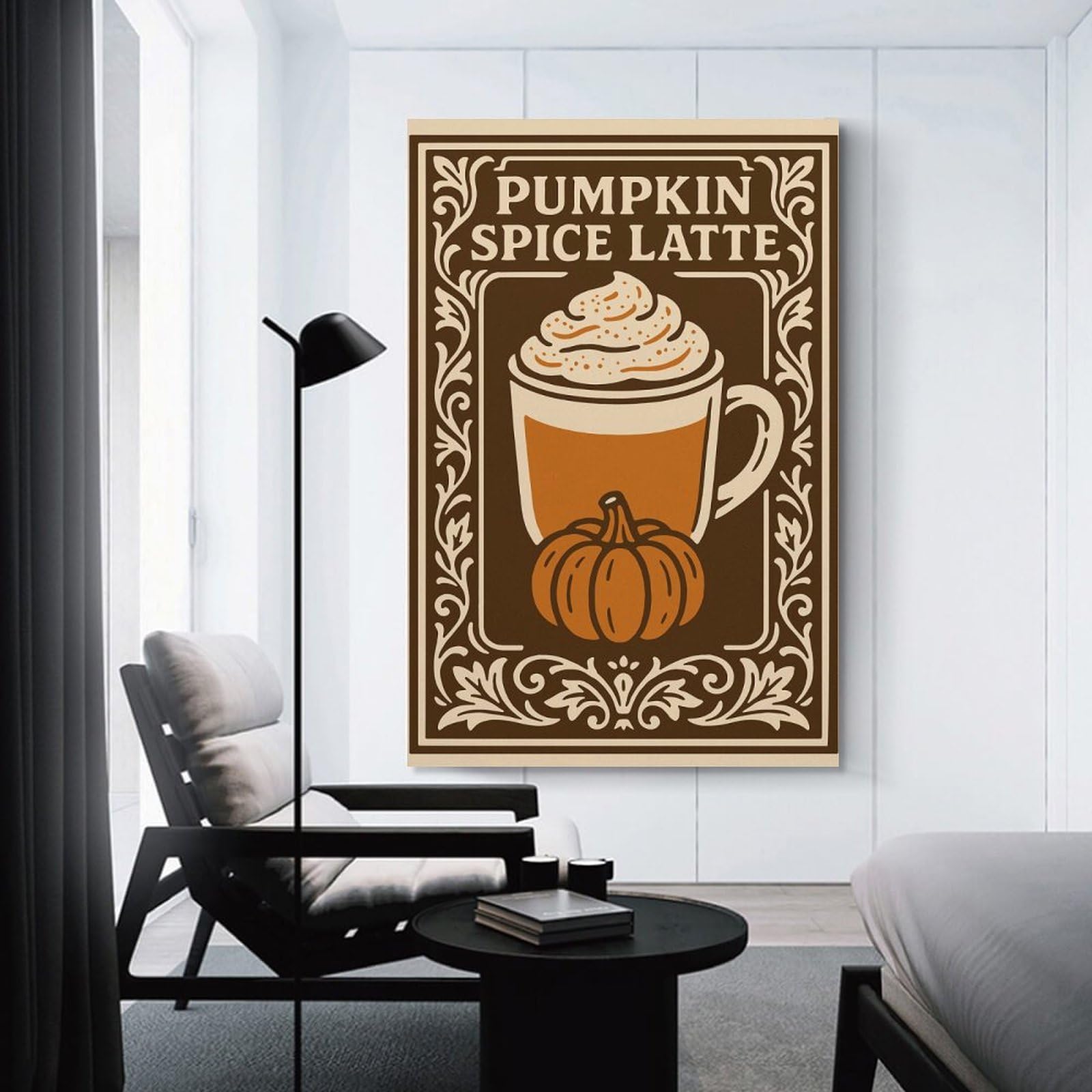 Junmoney Pumpkin Spice Latte Illustration Canvas Wall Decor, 08x12inch(20x30cm), for New Homes, Bedrooms Or Workspaces, Gift Idea for Housewarming And Birthdays