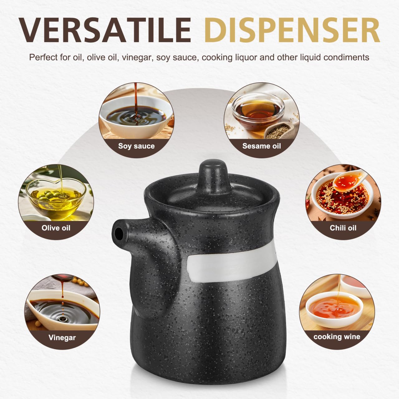 DOITOOL 2 dispenser di olio d'oliva, vaso di salsa di olio in ceramica, vaso di condimento di soia in stile giapponese, bottiglia di salsa di soia da 160 ml (nero)