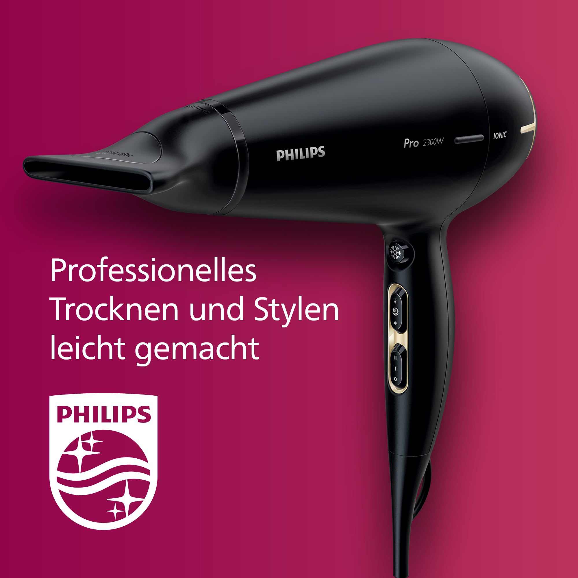 Philips Haartrockner Prestige Pro, Haartrockner für professionelles Trocknen und Styling, mit 2 Stylingdüsen, 2.300 W, Modell HPS920/00