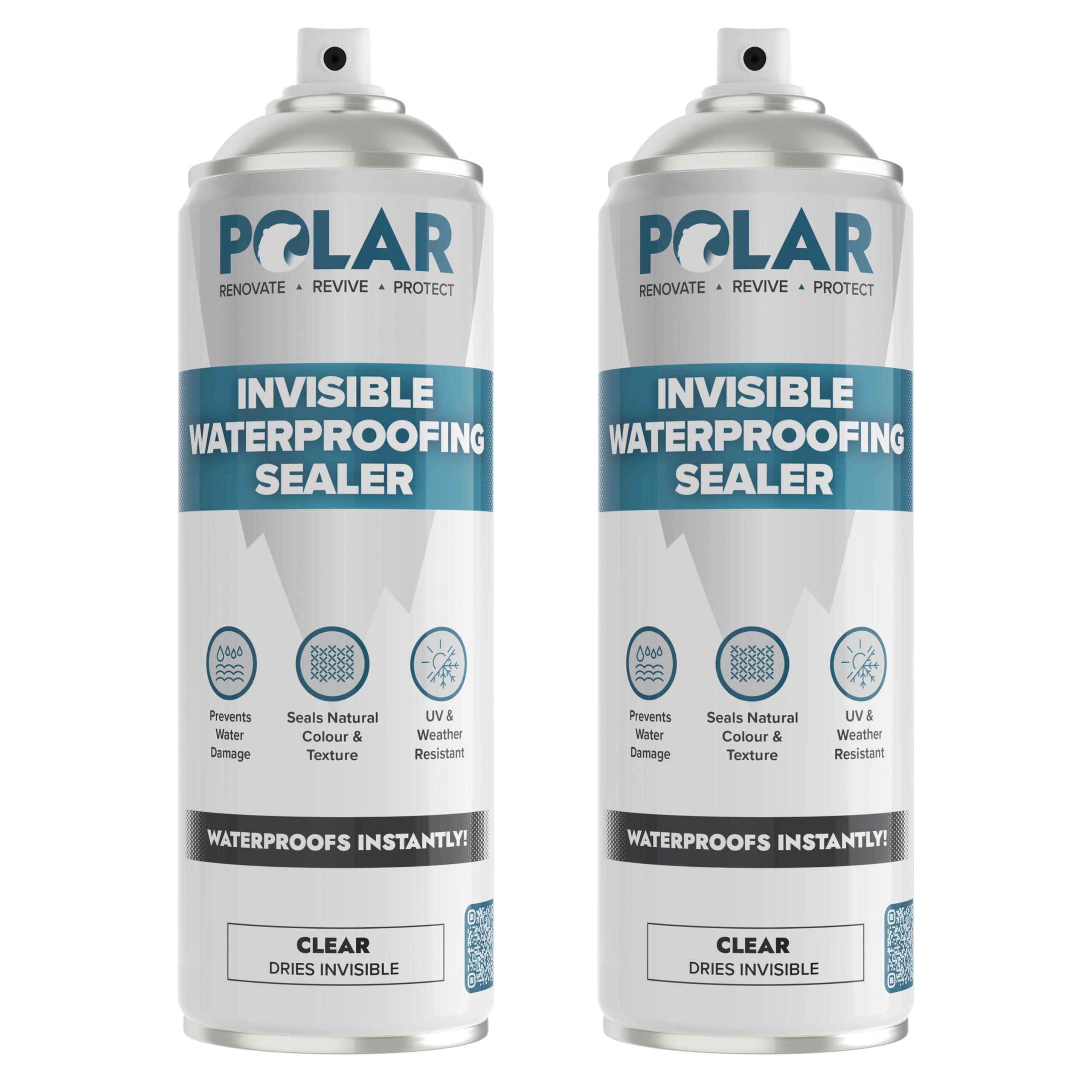 Polar Invisible Waterproof Sealer Clear - 2 x 600ml | Instant Waterproof Sealant for Fabric, Concrete, Brick, Wood & Masonry | Long Lasting Protection for Interior & Exterior Surfaces | Easy To Apply
